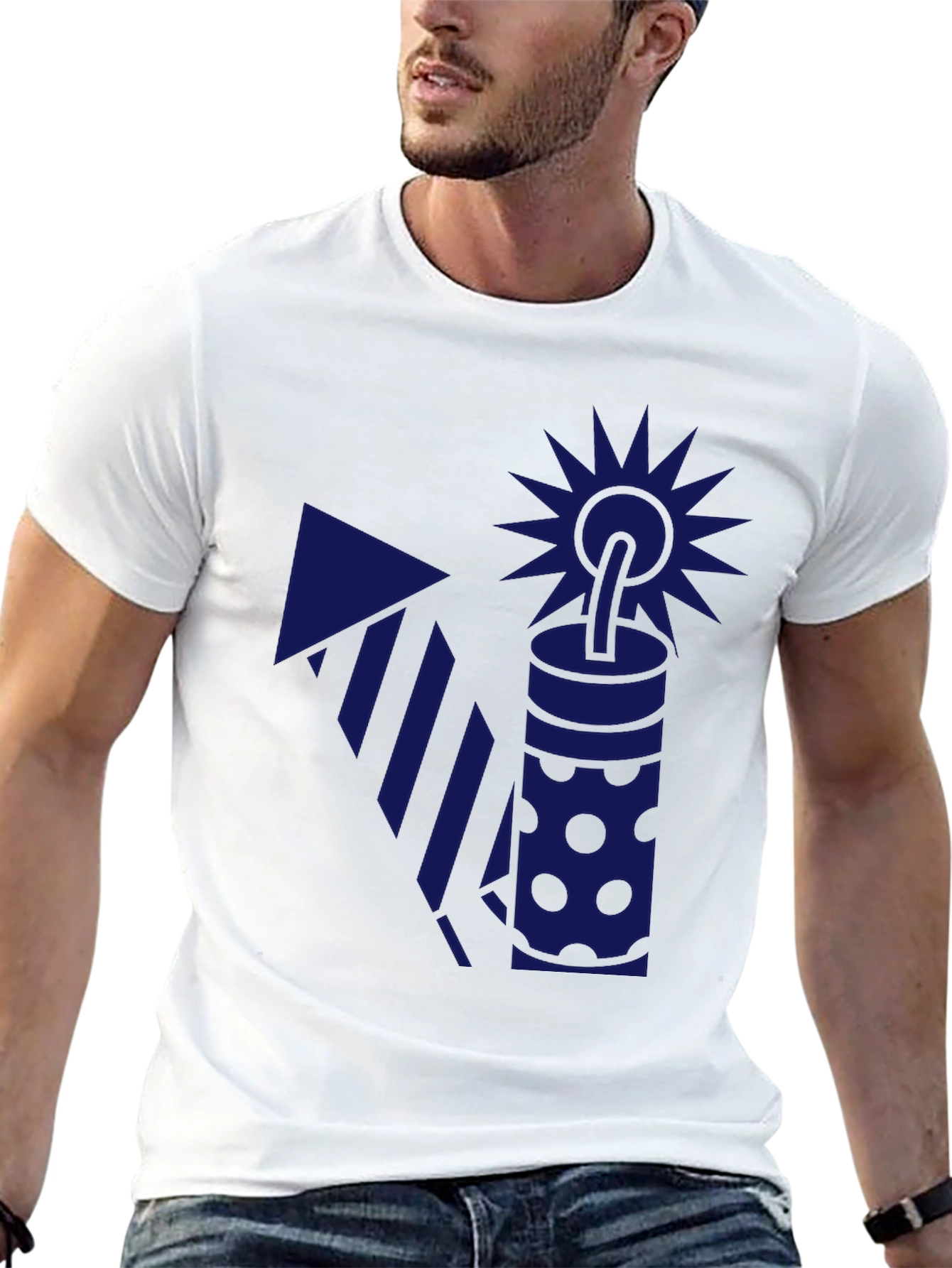 Blue Firework Graphic Black T-Shirt