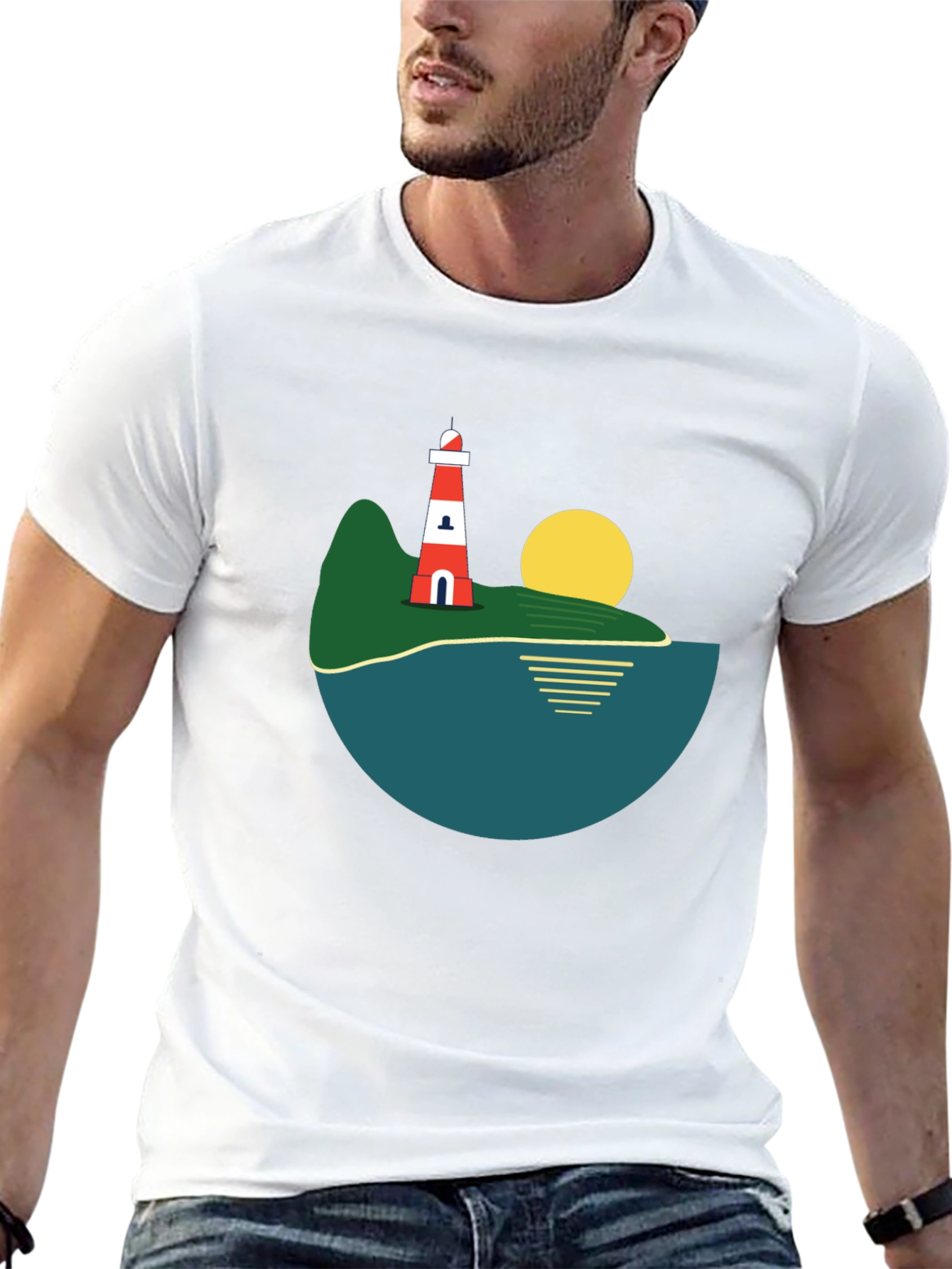Lighthouse Island Graphic Tee - Stylish Black T-Shirt