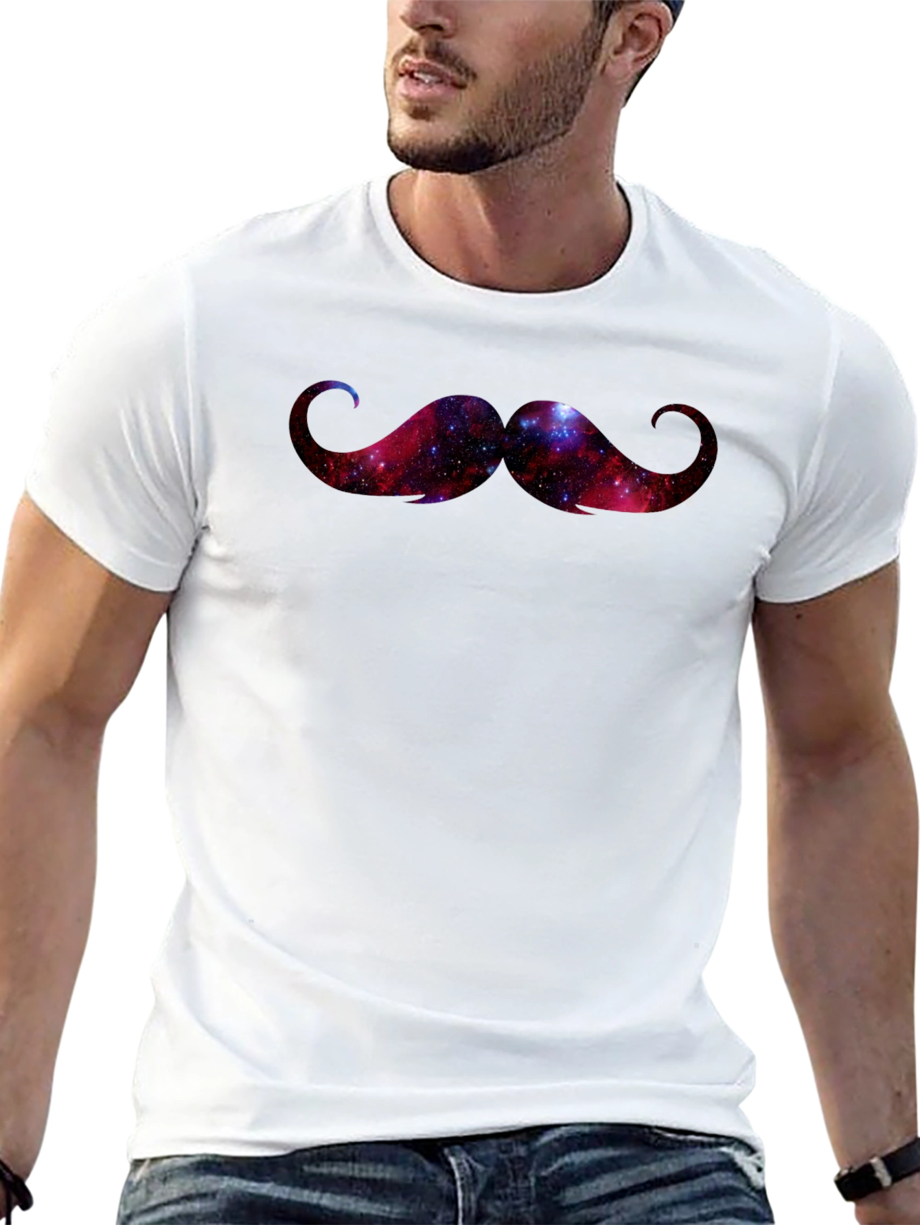 Cosmic Galaxy Mustache Graphic Tee