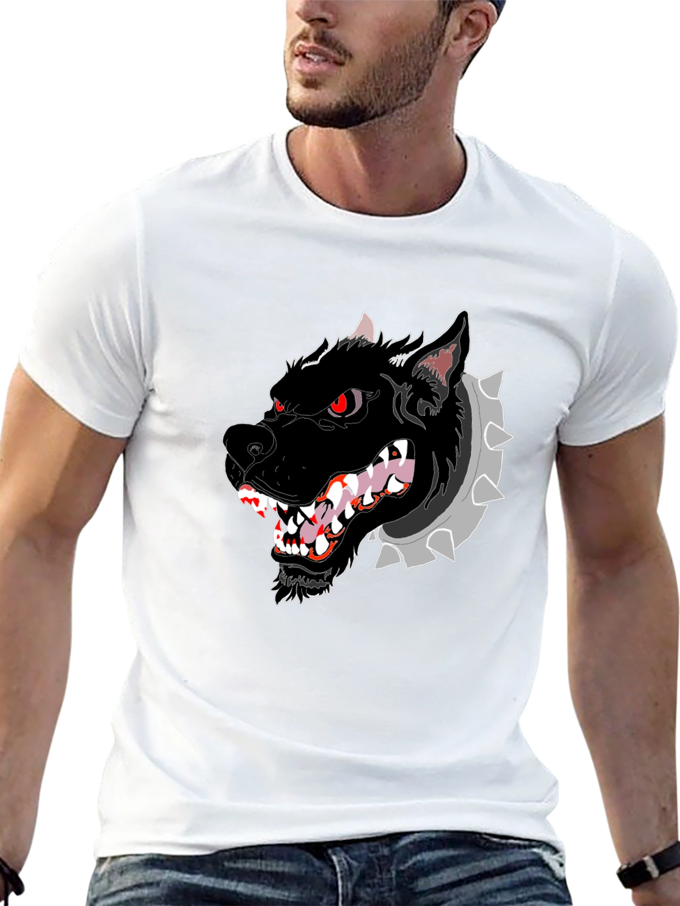 Mens Black T-Shirt with Graphic Dog