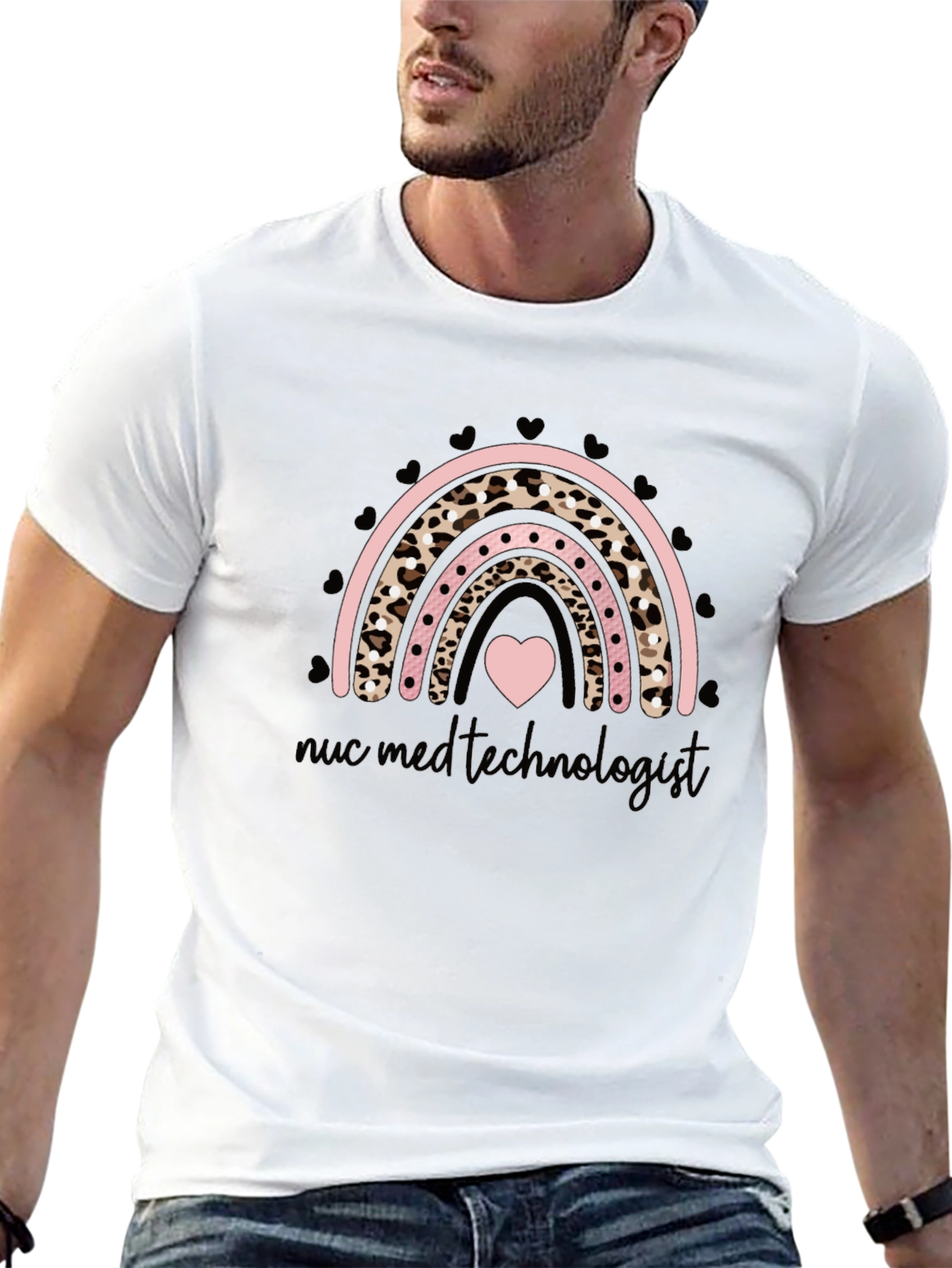 Nuc Med Technologist Rainbow Heart Graphic Tee
