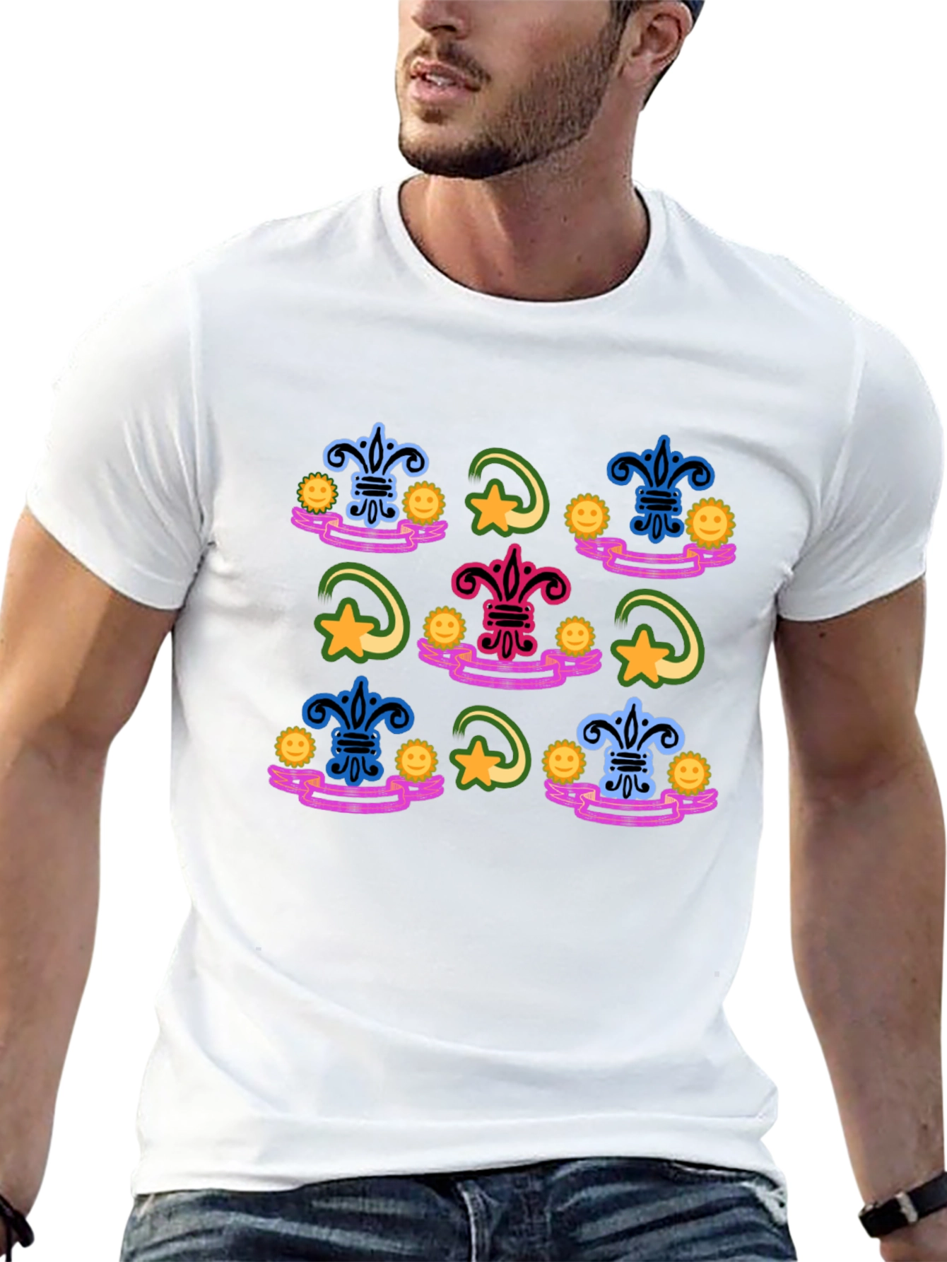 Funky Fleur-de-Lis Pattern Black T-Shirt