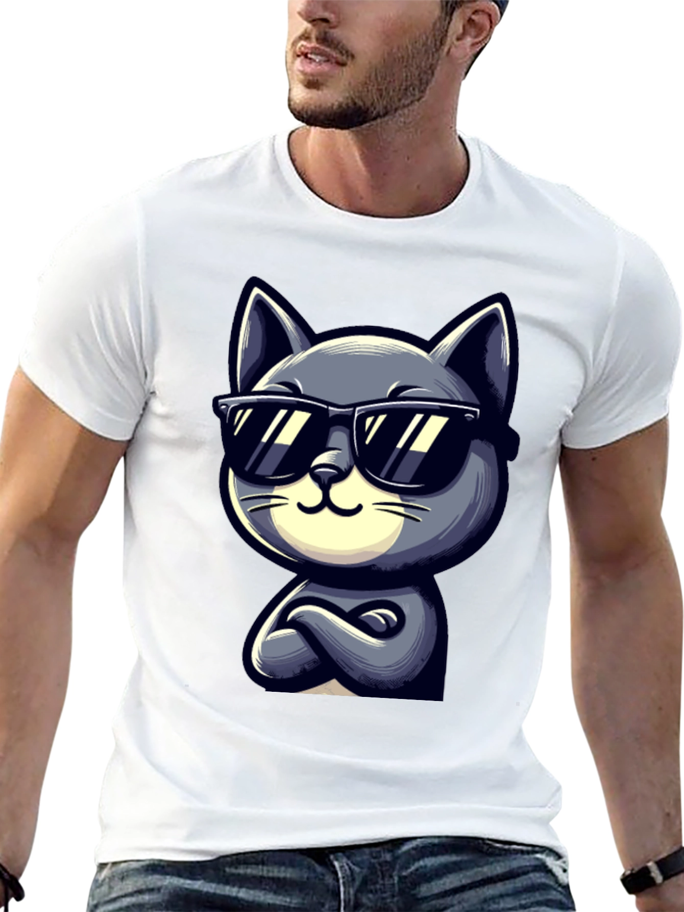 Cool Cat Cartoon Graphic T-Shirt