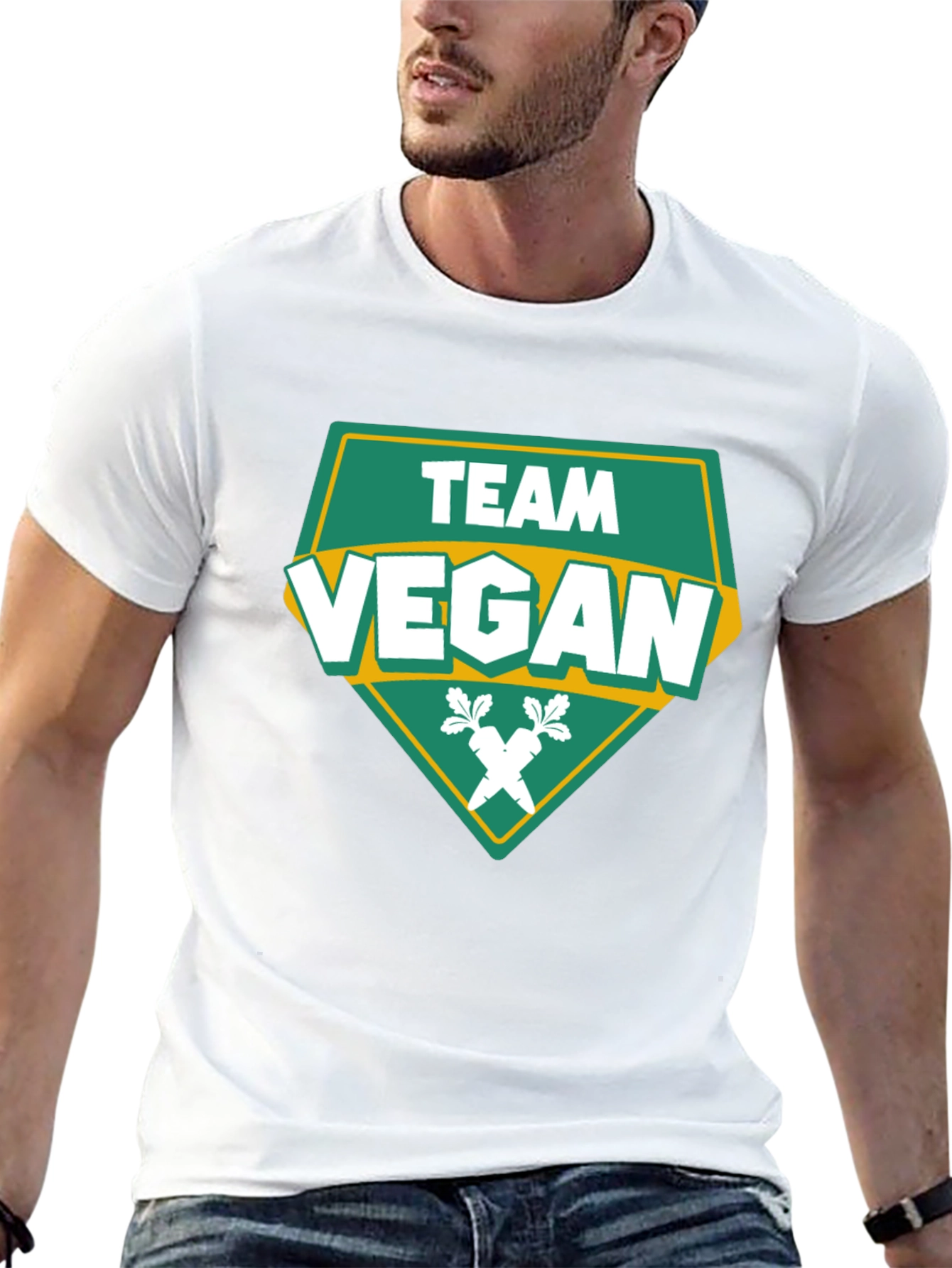 Team Vegan T-Shirt - Green & White Design