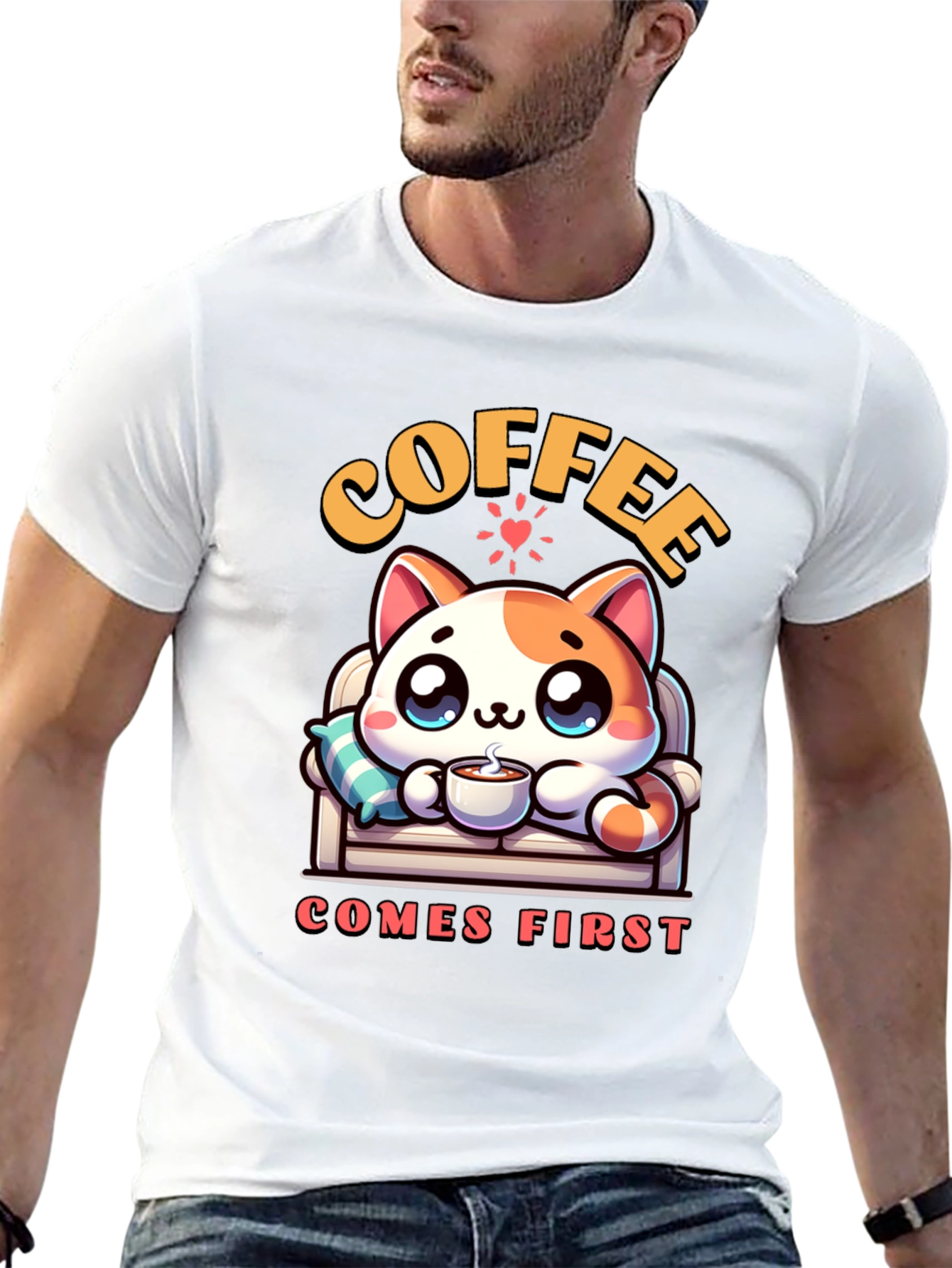 Coffee First Cat Graphic Tee - Cute & Cozy