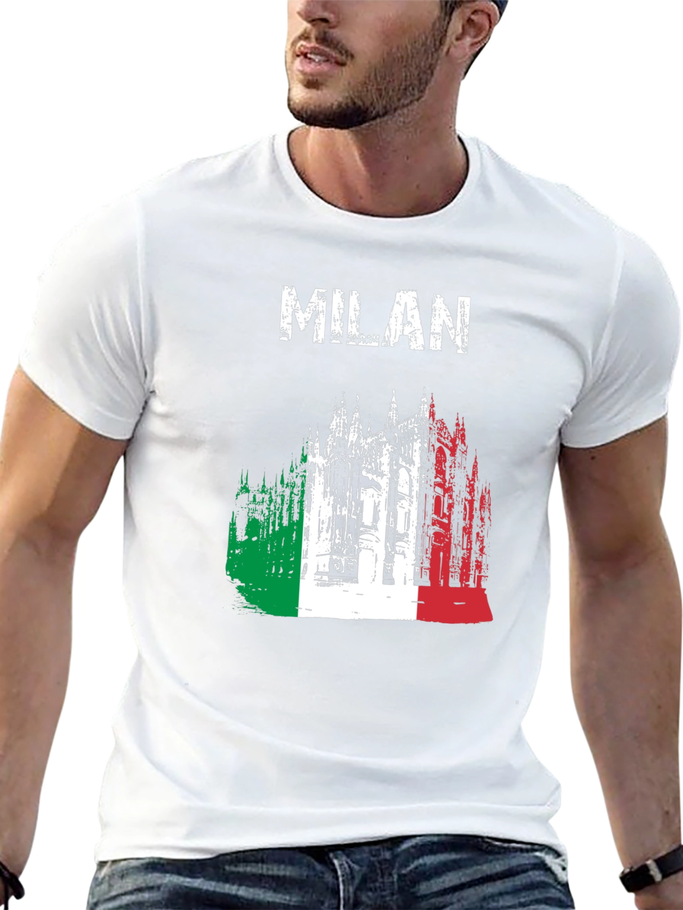 Milan Italy T-Shirt - Italian Flag Cathedral Design