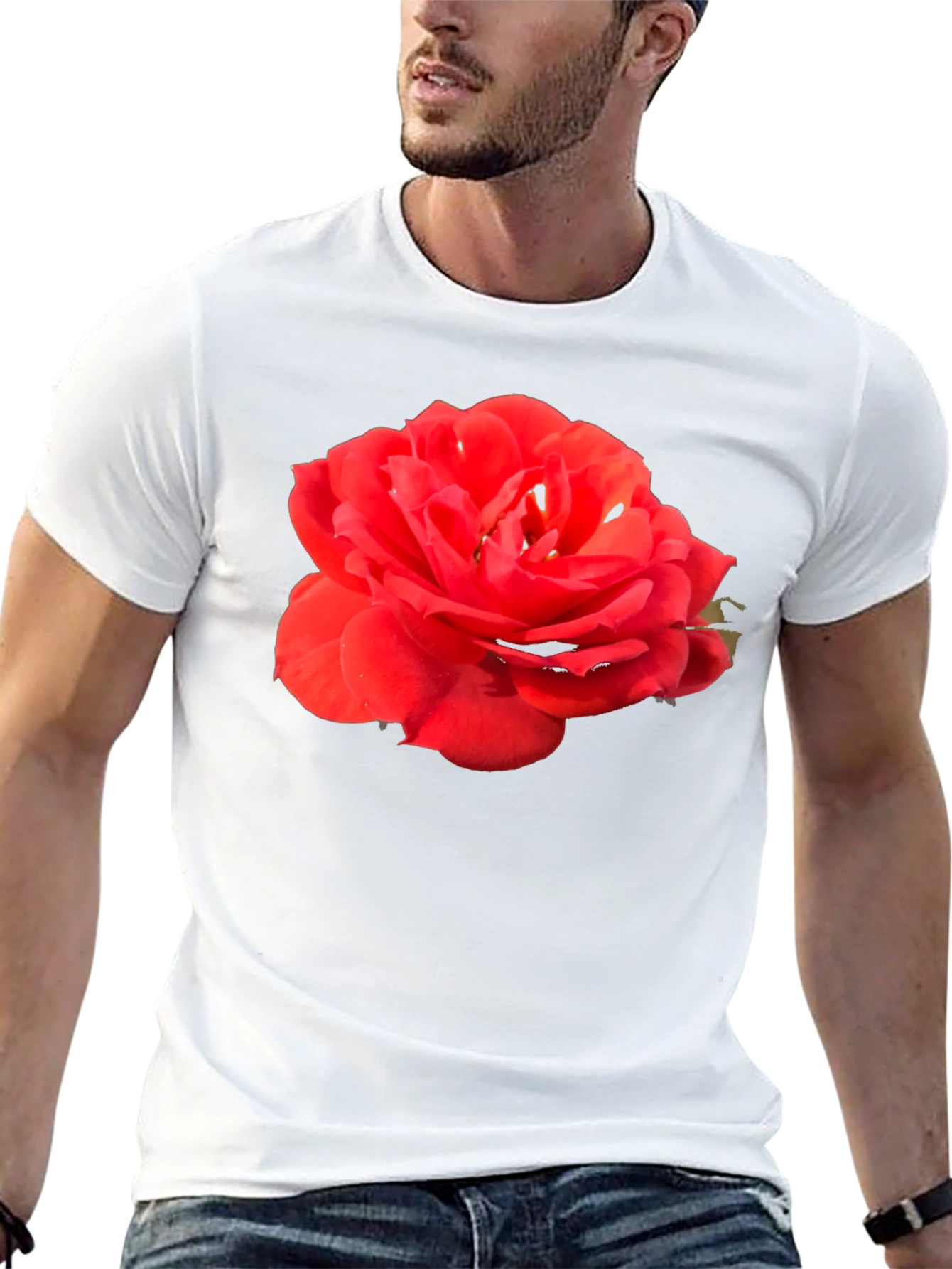 Red Rose Graphic Tee - Classic Black Cotton T-Shirt