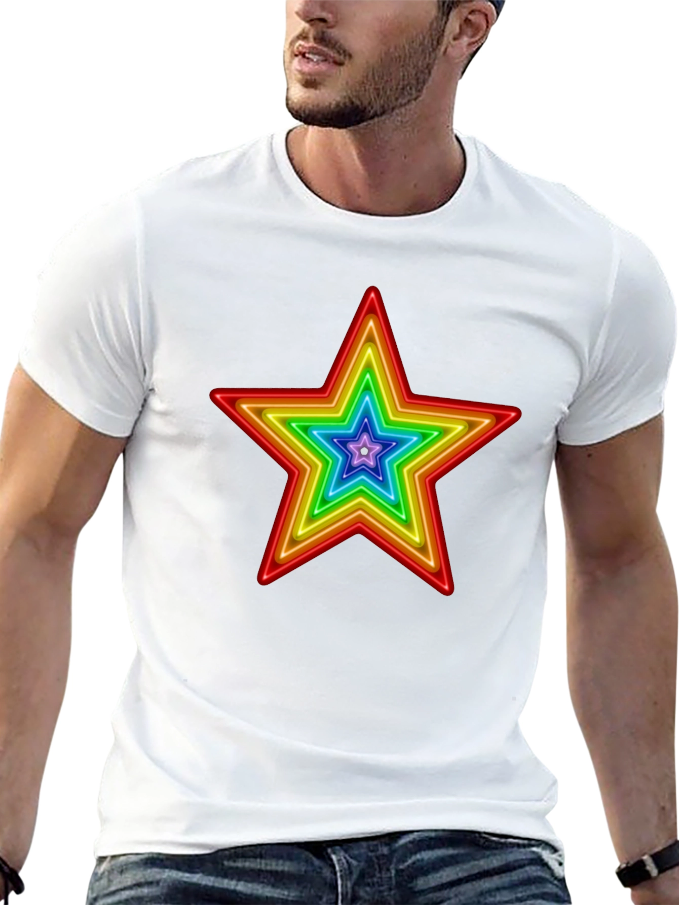 Rainbow Star Graphic Print T-Shirt