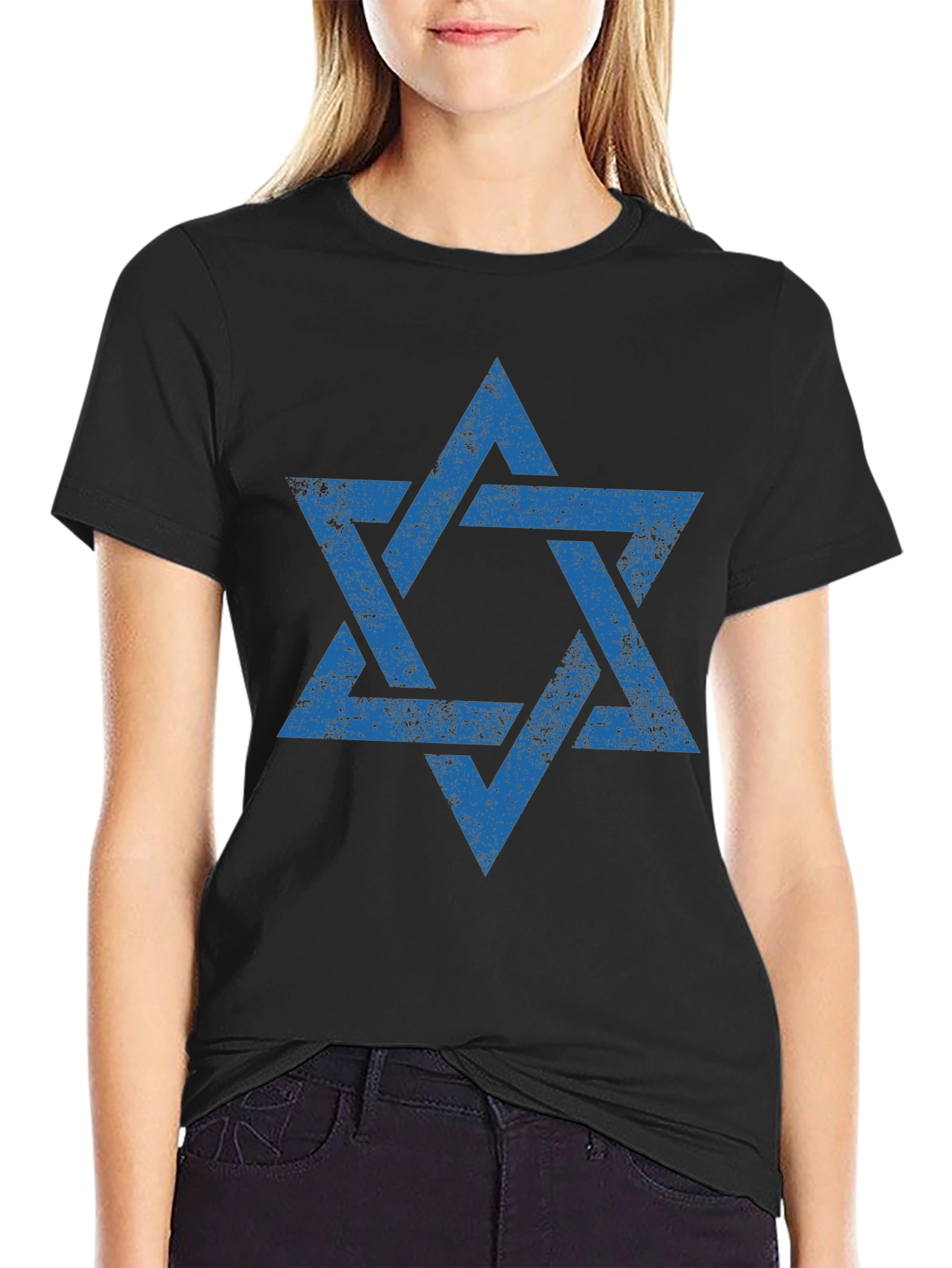 Distressed Star of David Graphic Tee - Black