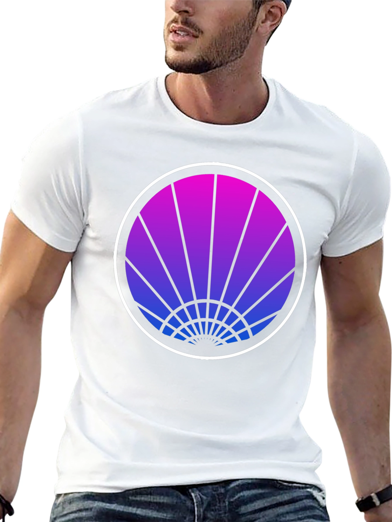 Retro Sunrise Graphic Tee - Black Cotton T-Shirt