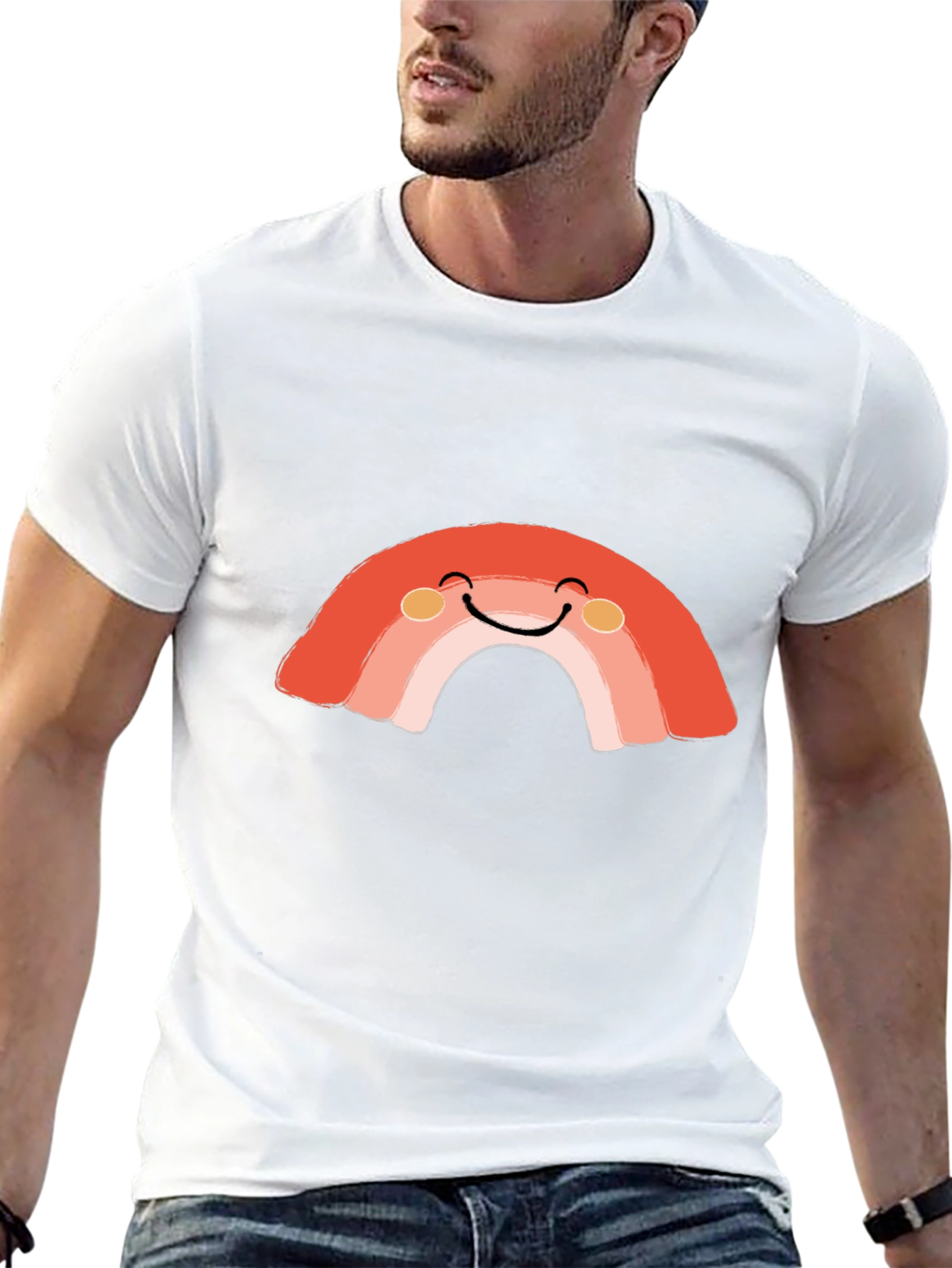 Smiling Rainbow Graphic Tee - Soft Cotton Blend