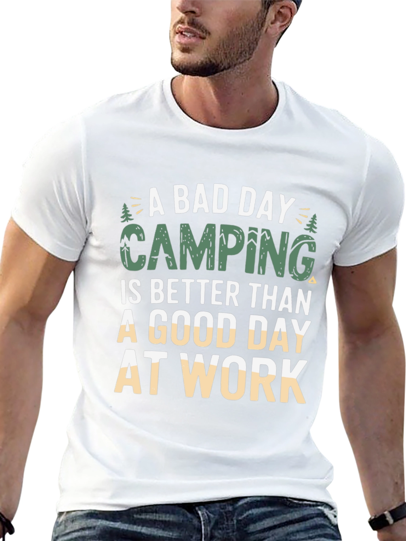 Camping Slogan Graphic Black T-Shirt