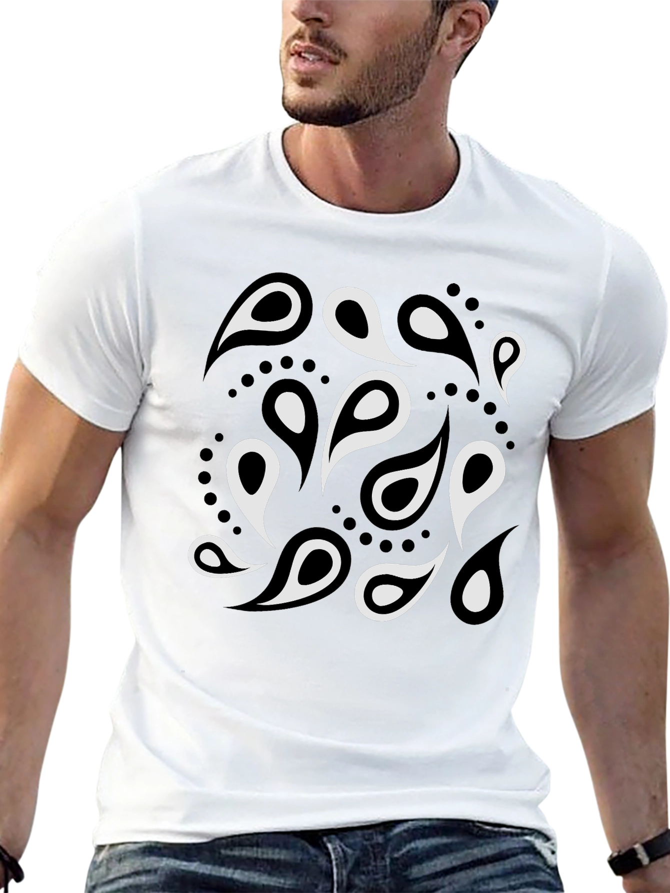 Paisley Print Mens Black T-Shirt