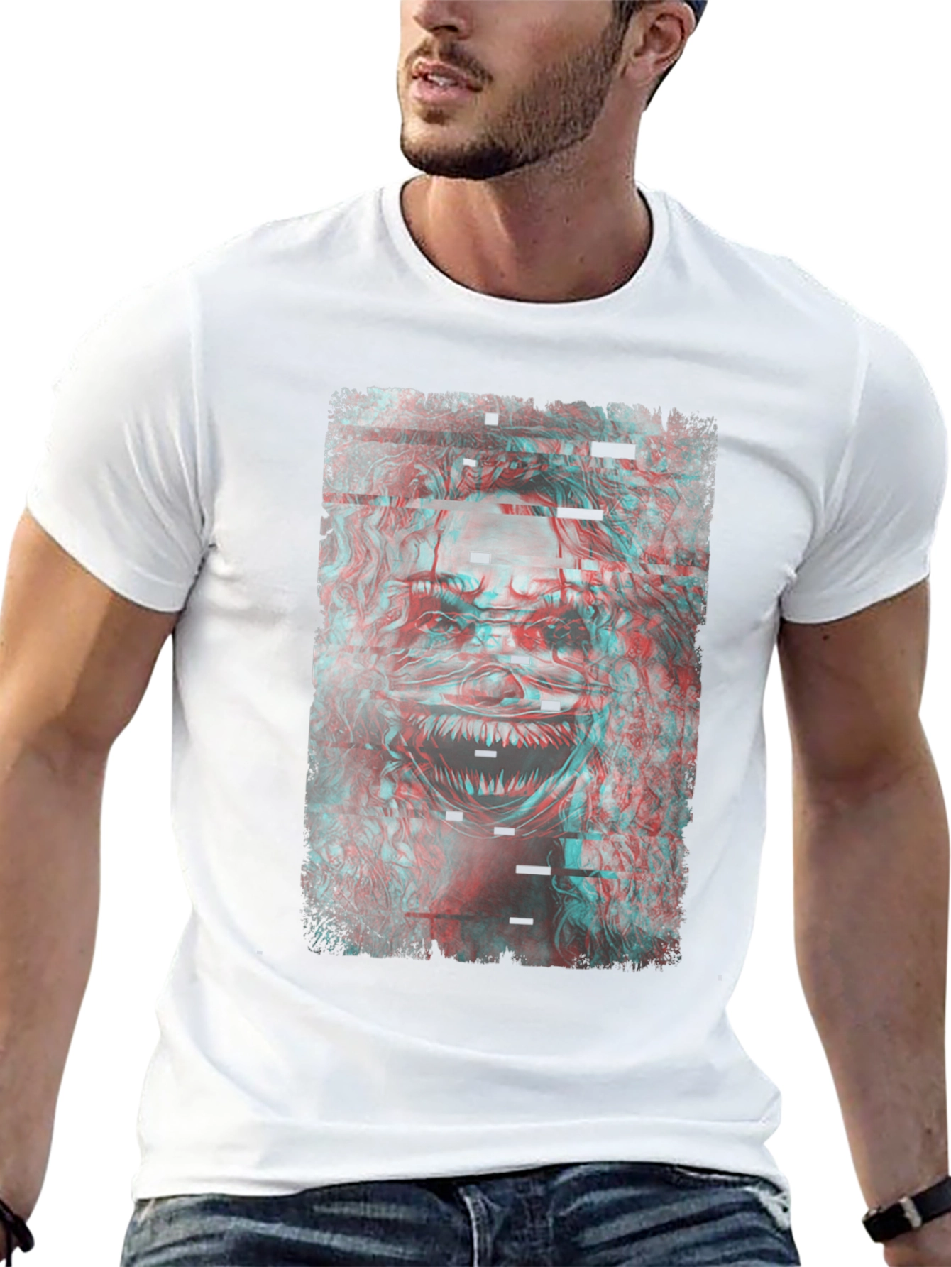 Glitch Monster Graphic Tee - Black Cotton T-Shirt