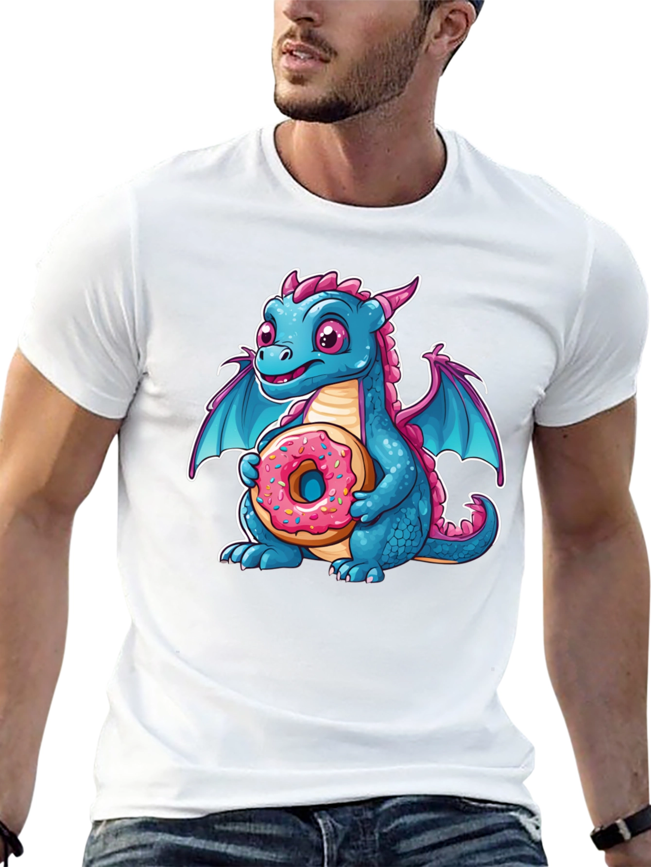 Cute Dragon Donut T-Shirt - Cartoon Graphic Tee