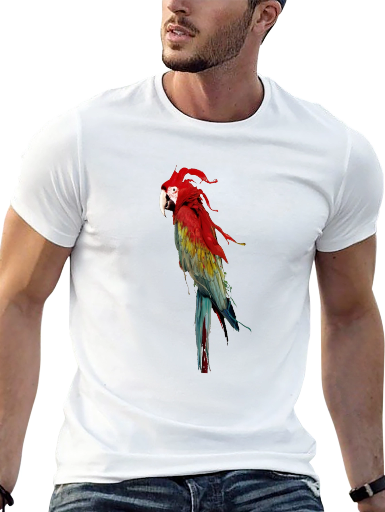 Parrot Graphic Tee - Vivid Bird Print T-Shirt
