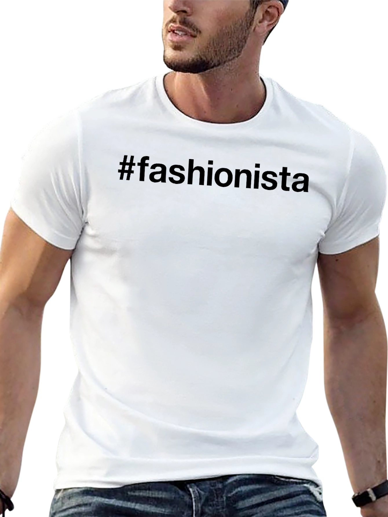 #Fashionista Black Cotton Tee - Trendy Casual Wear
