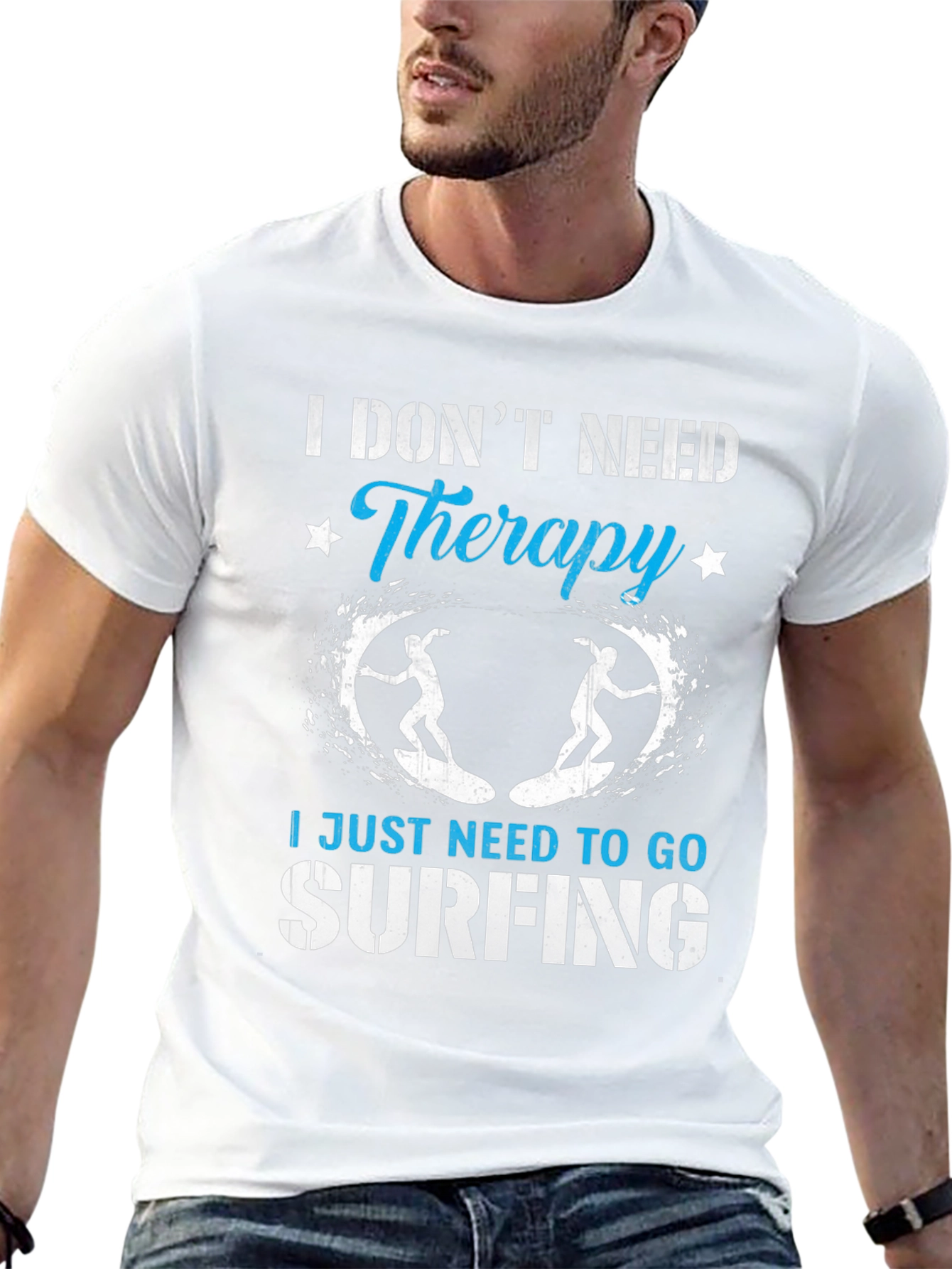 Surfing Therapy Graphic Tee - Black Cotton T-Shirt