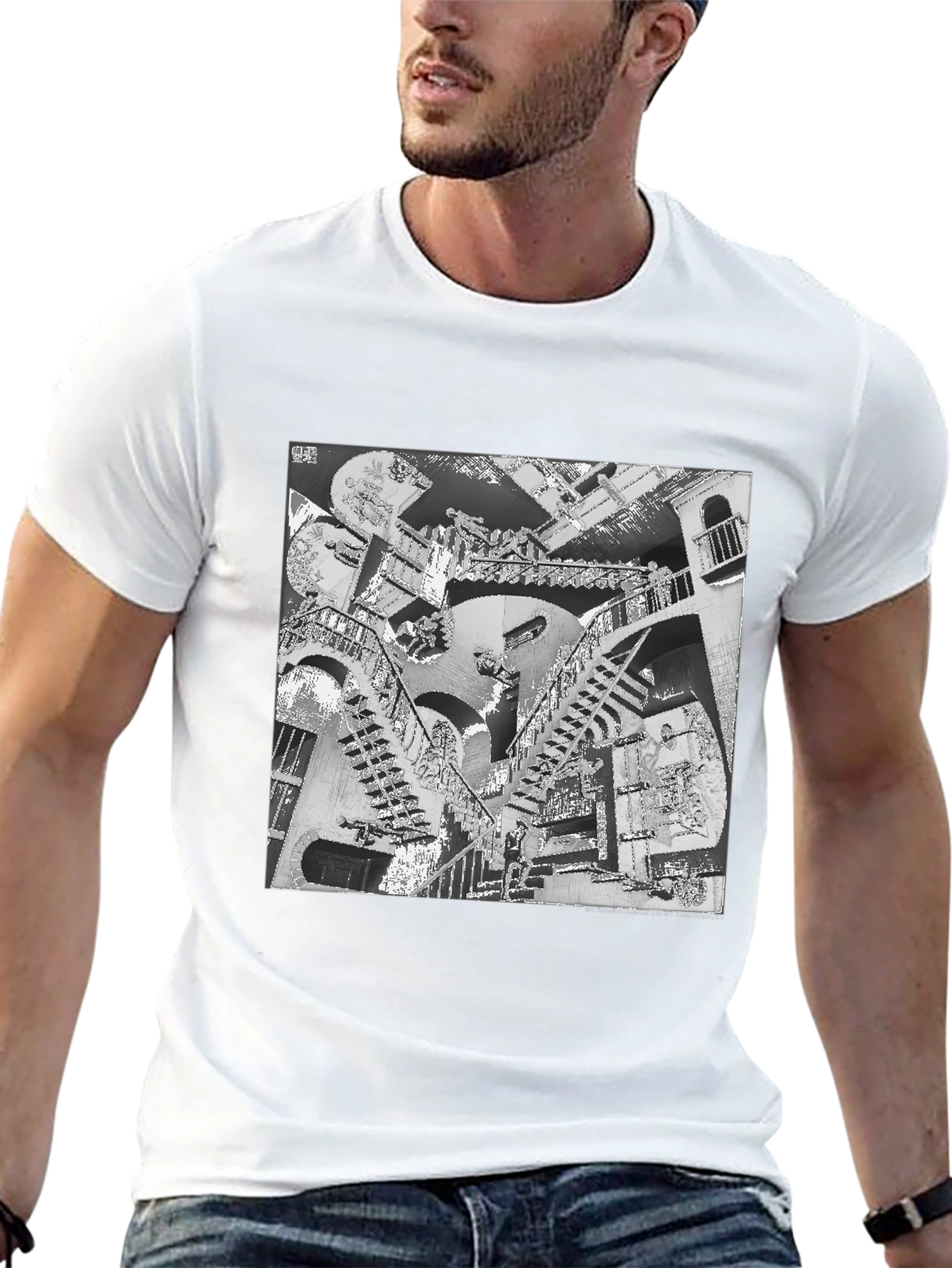 Escher Stairs Black Graphic Tee