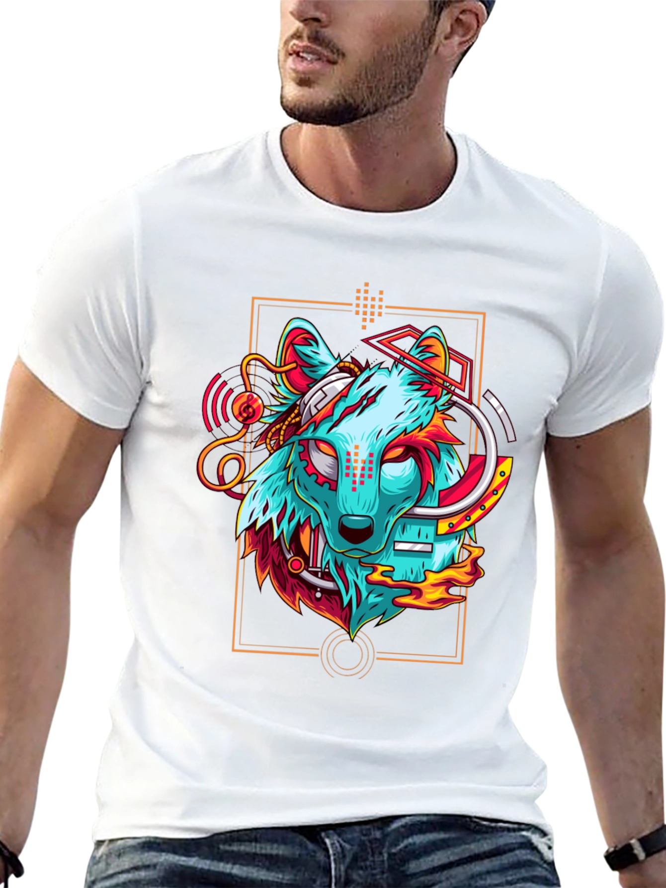 Cyberpunk Wolf Graphic T-Shirt - Cool Animal Tee