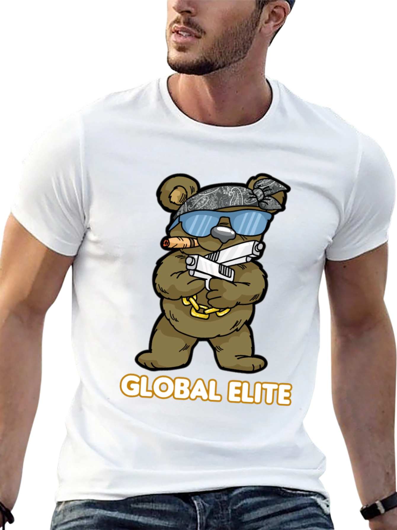 Global Elite Bear Graphic T-Shirt - Mens Black Tee