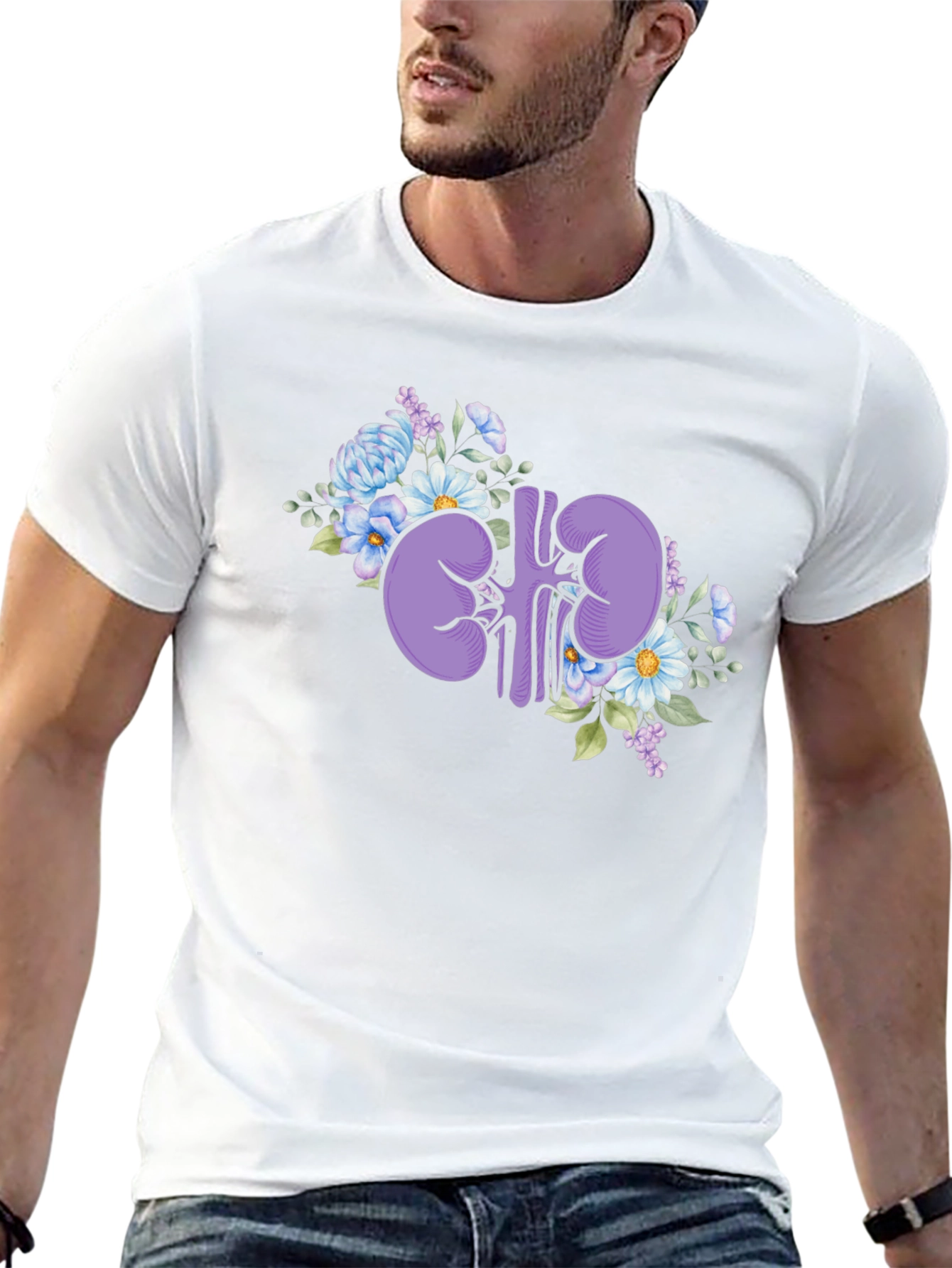 Floral Kidney Graphic Tee - Black Cotton T-Shirt