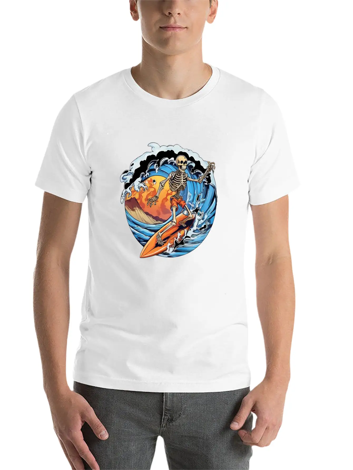Skeleton Surfing Unisex Casual T-Shirt – Clean Design For Daily Comfort