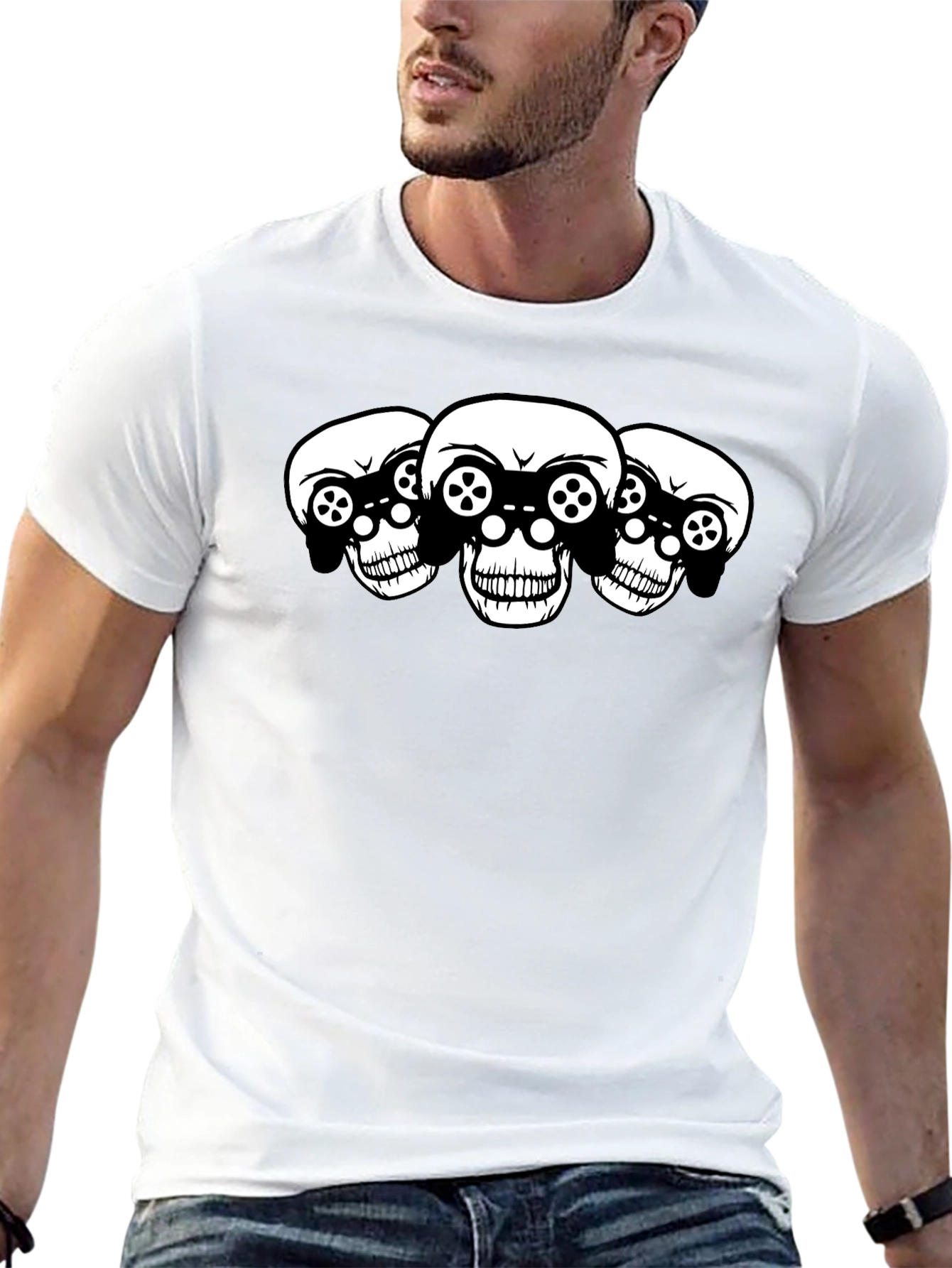 Gaming Skull T-Shirt - Black Cotton Graphic Tee
