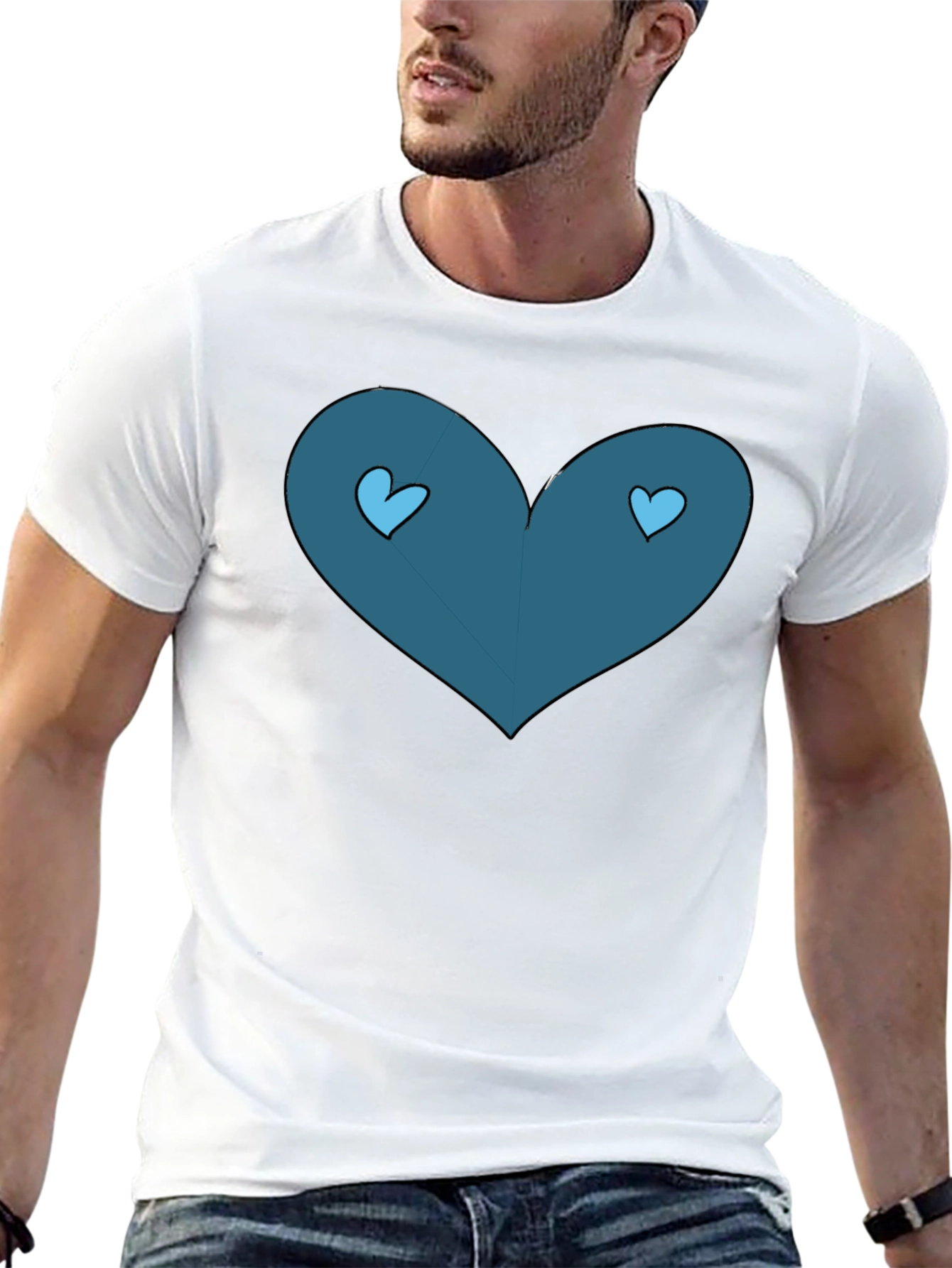 Black T-Shirt with Heart Graphic