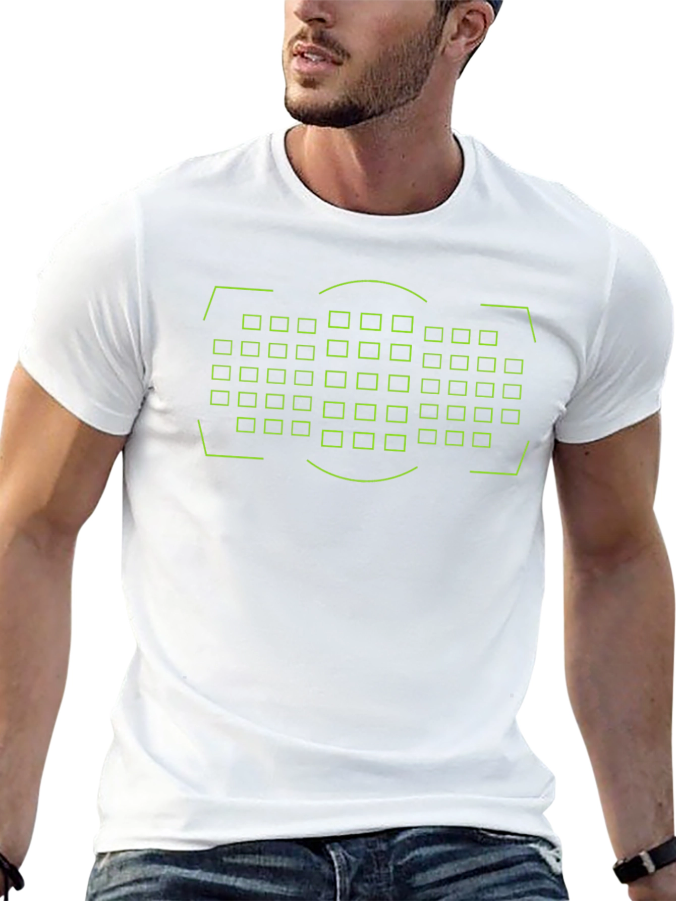 Grid Matrix Black Tee - Modern Geometric Design