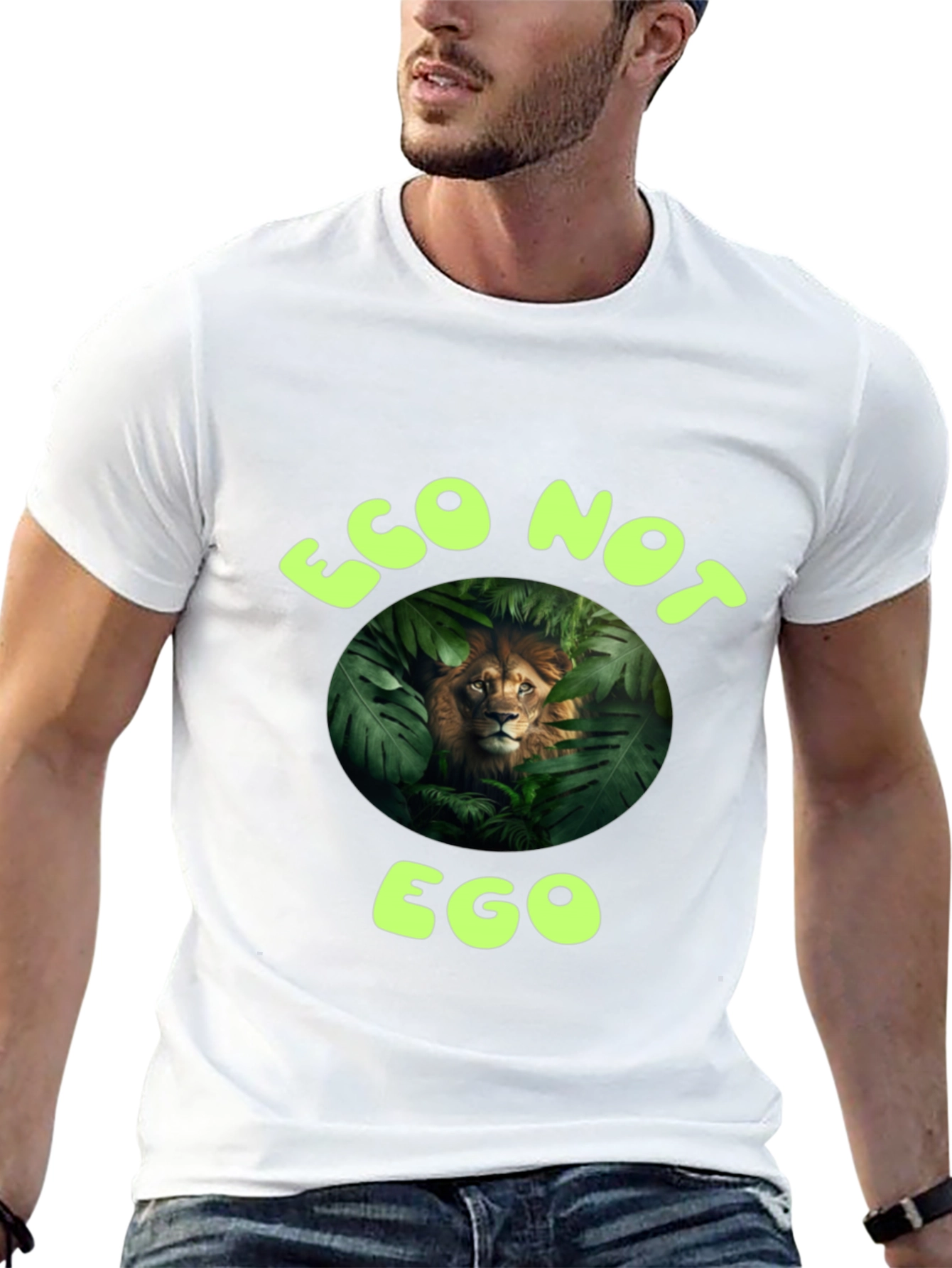 Eco Not Ego Lion Graphic Tee - Sustainable Fashion