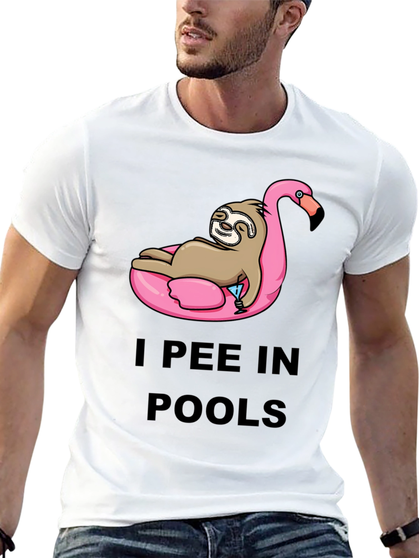 I Pee in Pools Sloth Flamingo T-Shirt