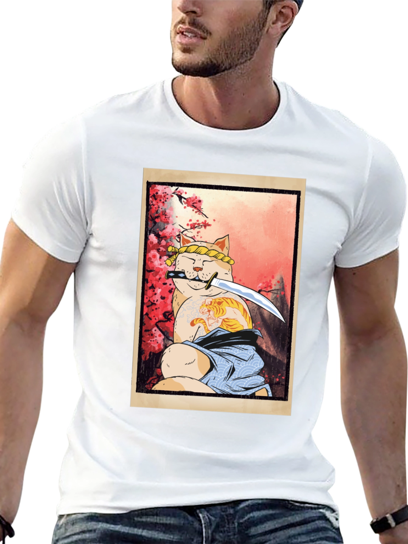Samurai Cat T-Shirt - Warrior Kitten Design