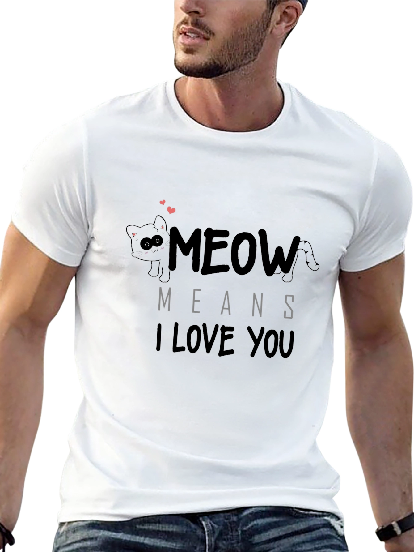 Meow Means I Love You Black Graphic T-Shirt