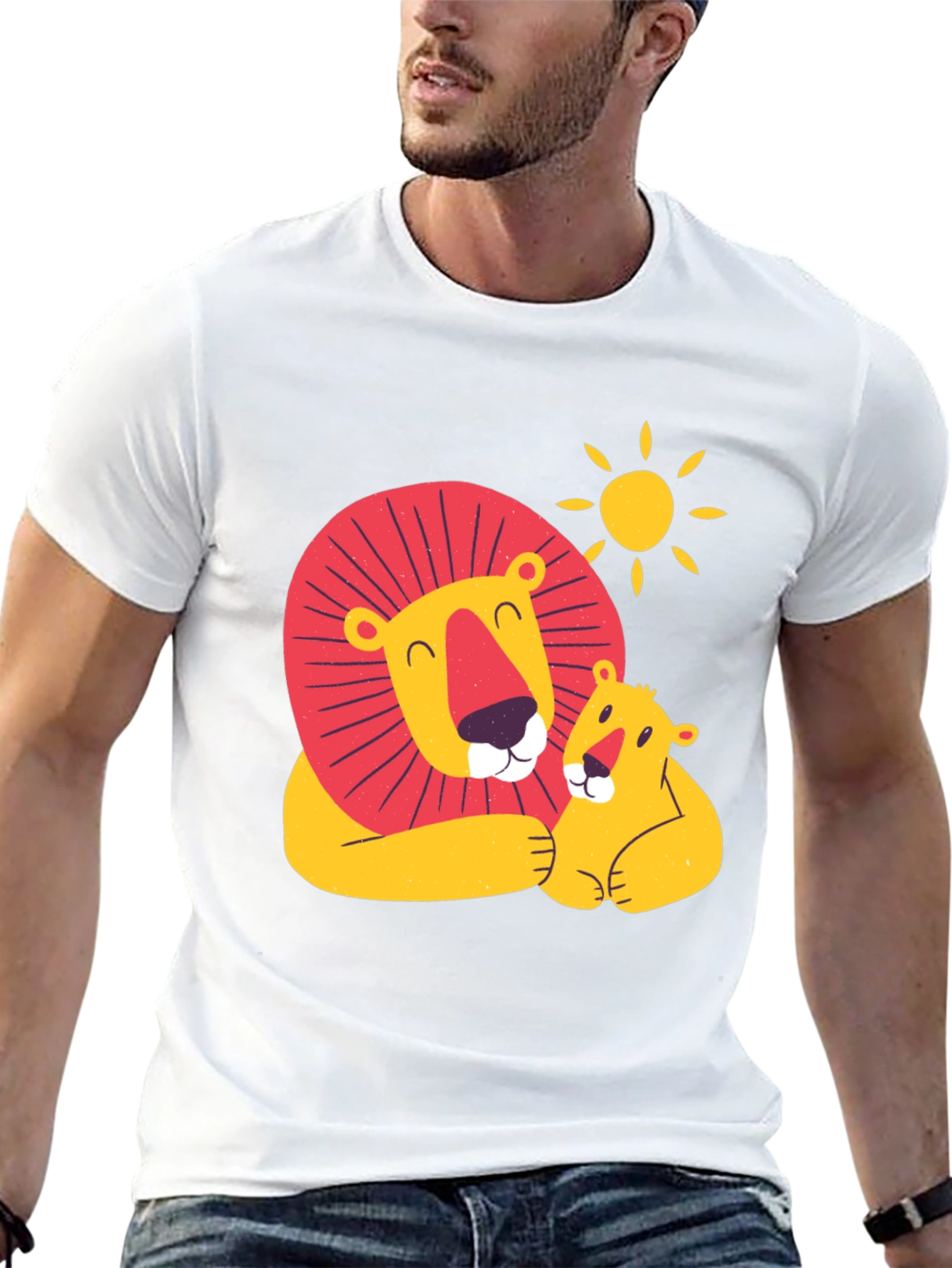 Cute Lion & Cub Graphic Black T-Shirt