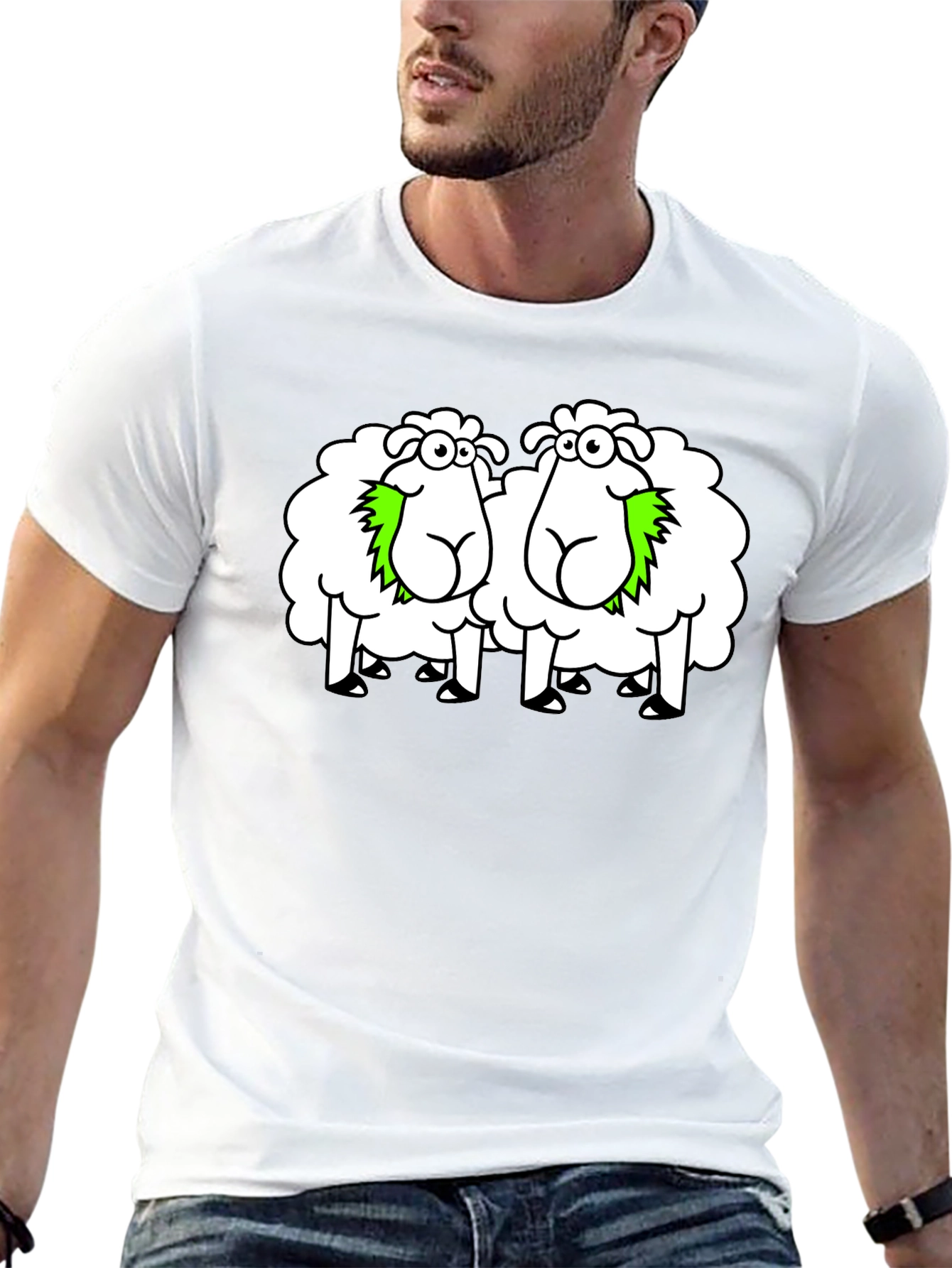 Funny Sheep Cartoon Black T-Shirt