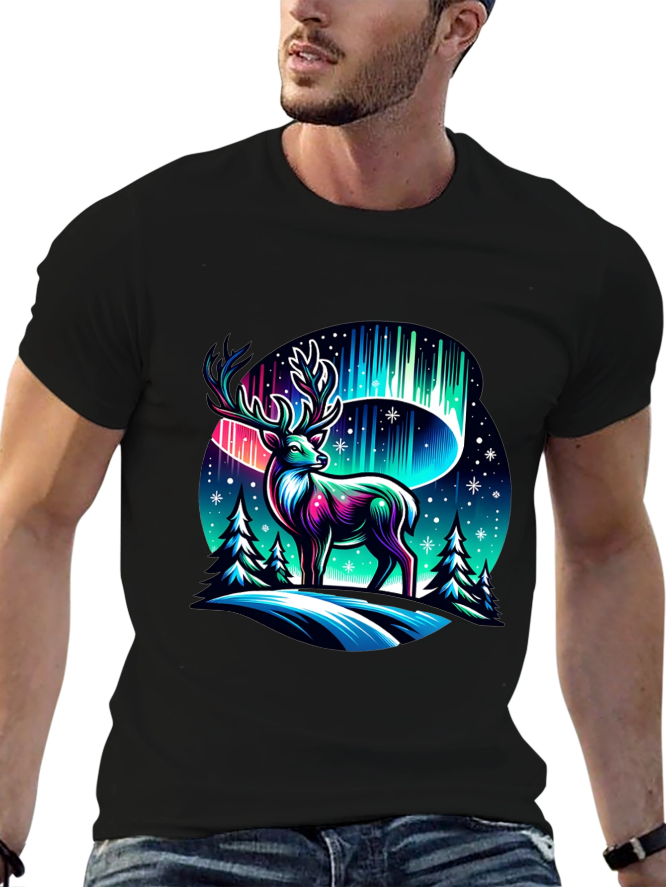 Northern Lights Deer Graphic Tee