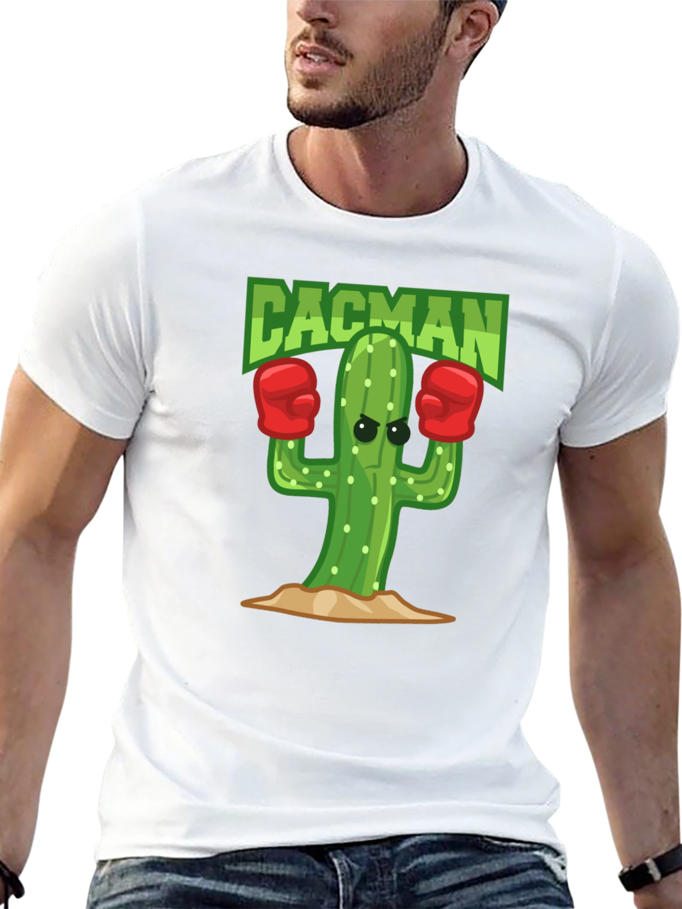 Cacman Cactus Boxer Black T-Shirt
