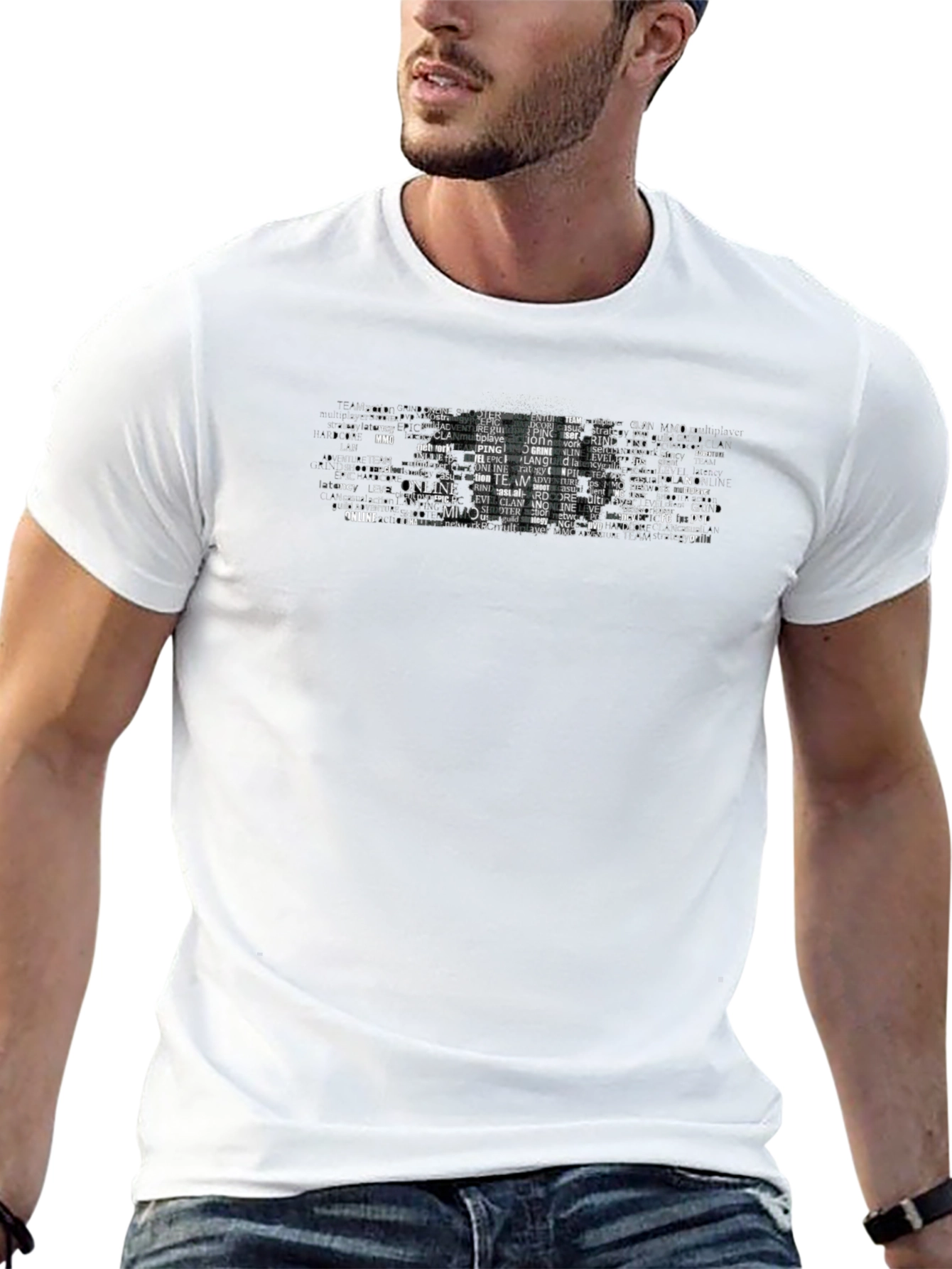 Gaming Word Art T-Shirt - Black Crew Neck