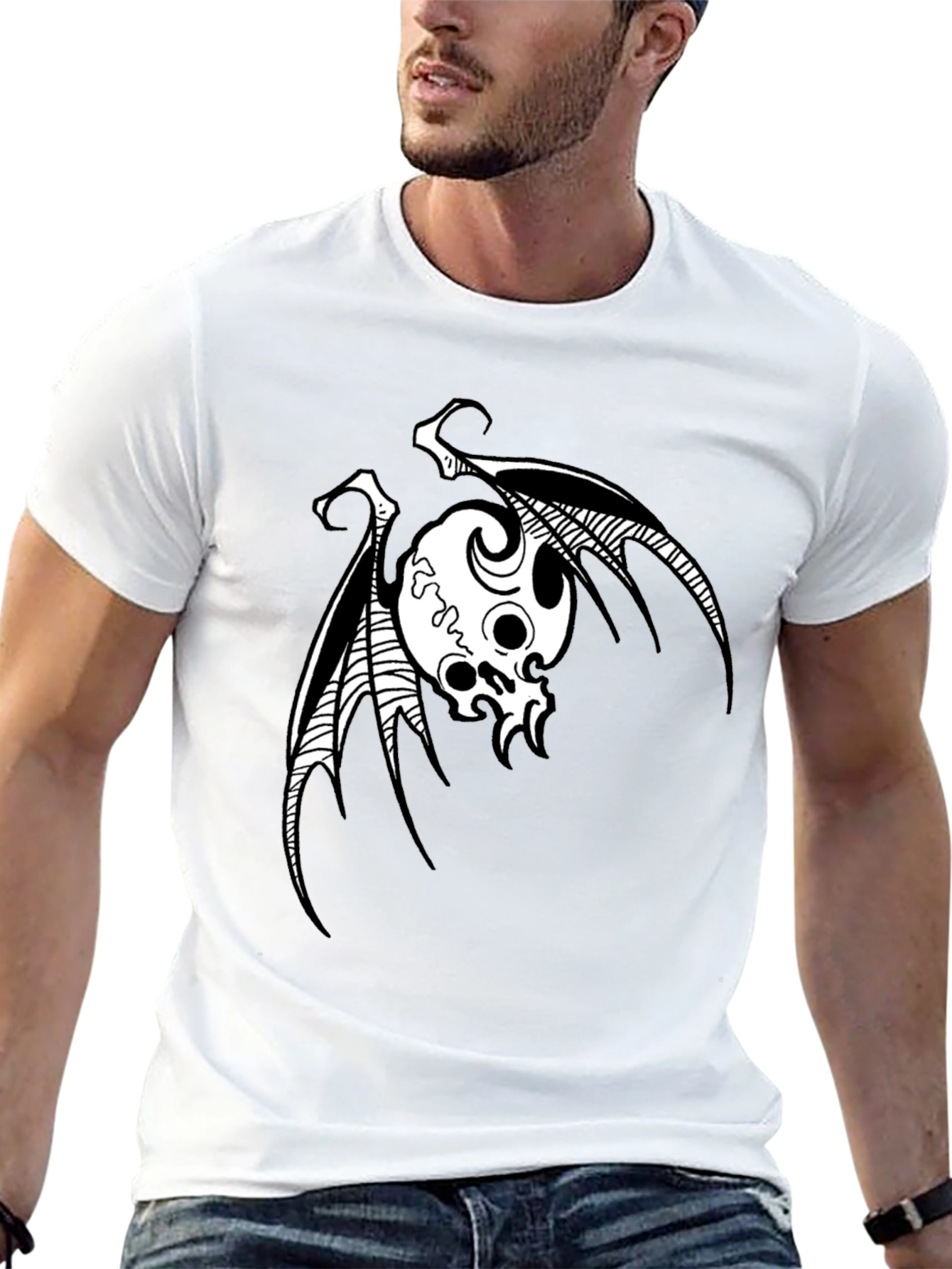 Skull Bat Graphic Print Mens Black T-Shirt