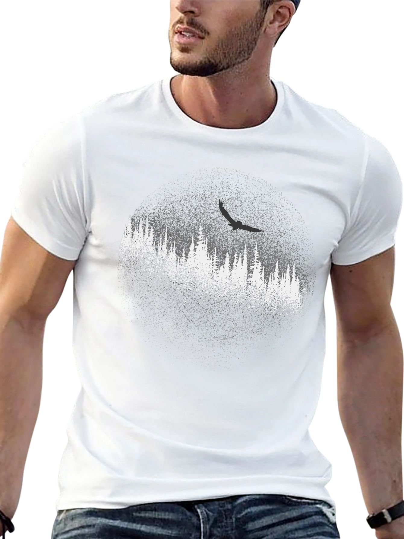 Black Tee with Forest Print
