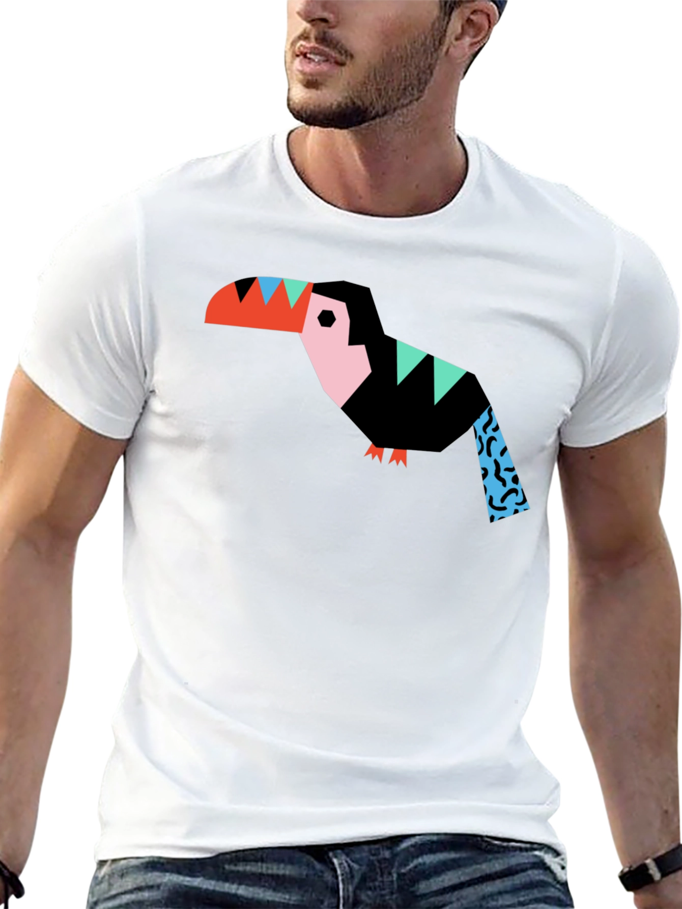 Geometric Toucan Graphic Black T-Shirt