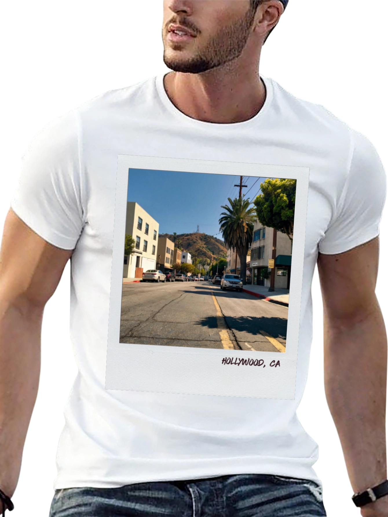 Hollywood CA Street Scene Black T-Shirt