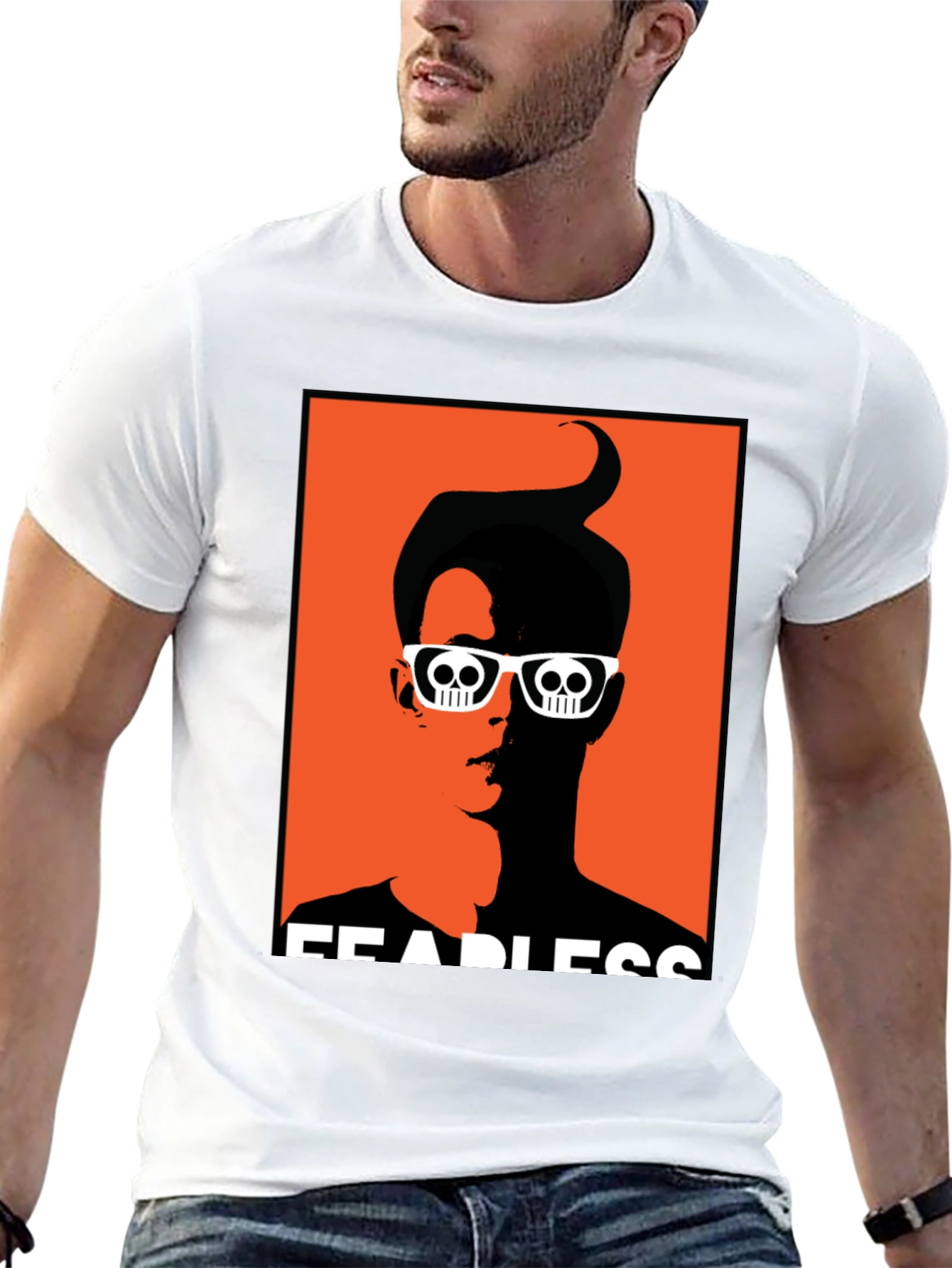 Fearless Graphic Tee - Skull Glasses Orange Backdrop