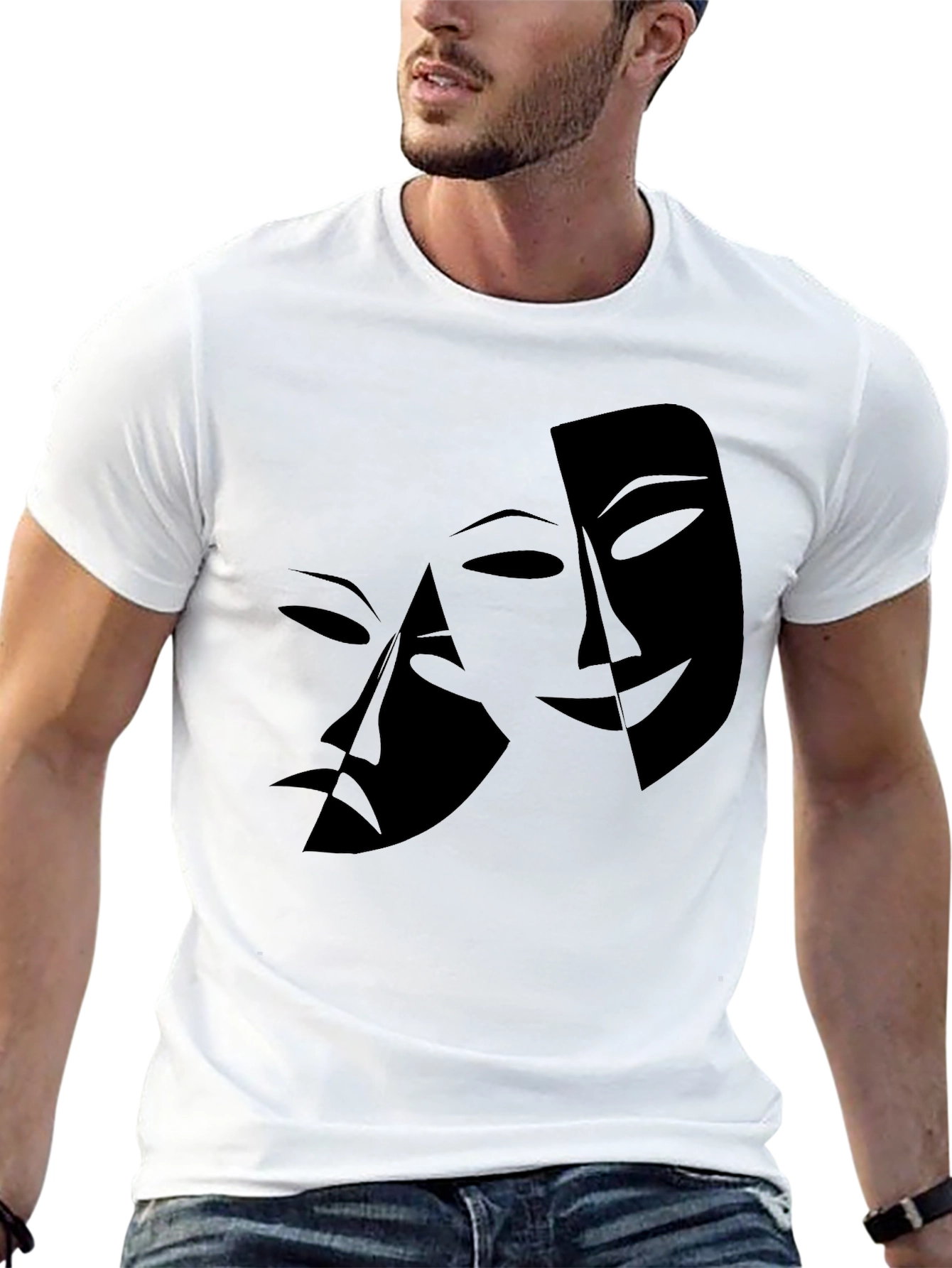 Mens Black T-Shirt with Drama Masks Graphic