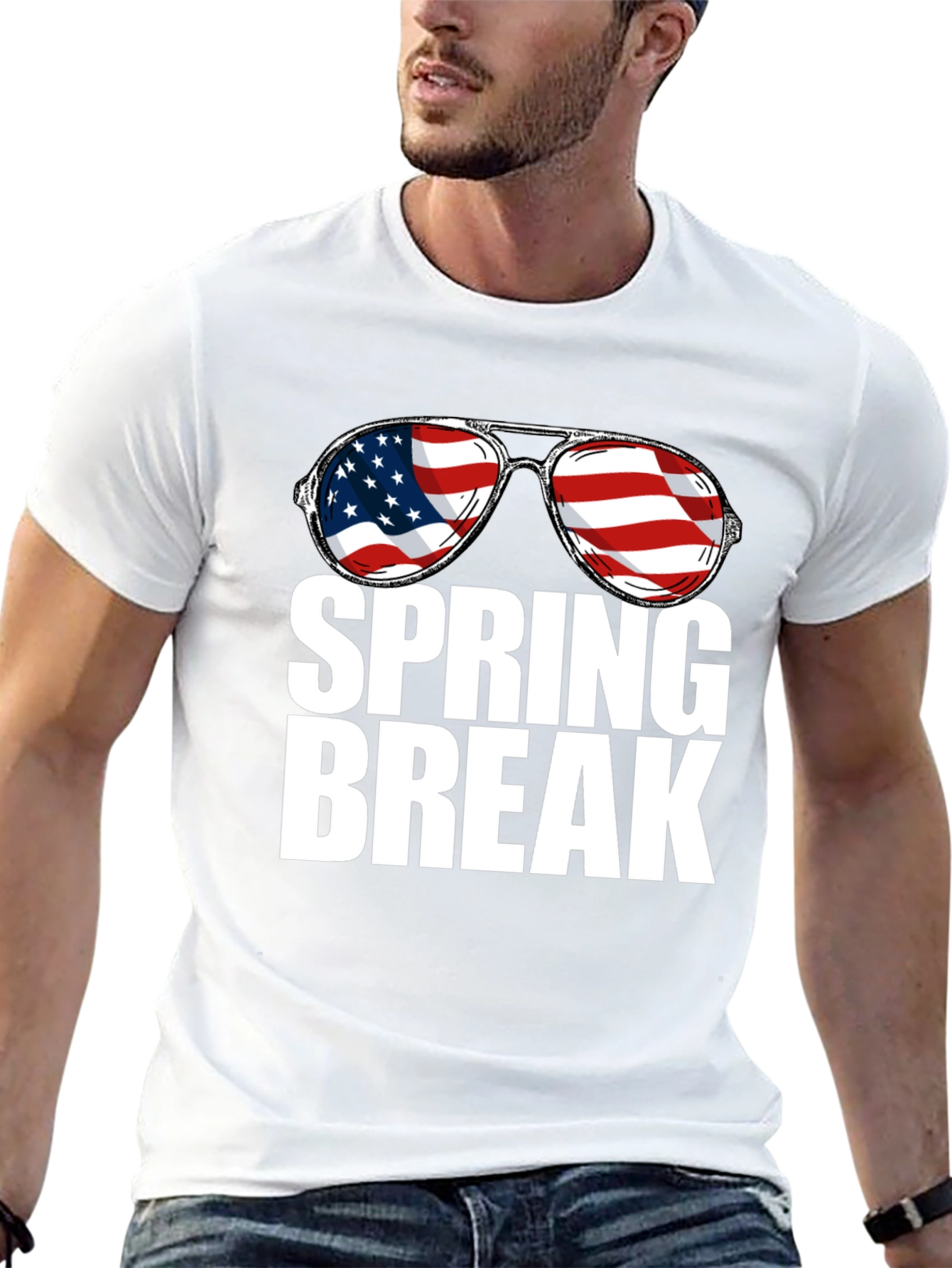Spring Break USA Flag Sunglasses Graphic Tee