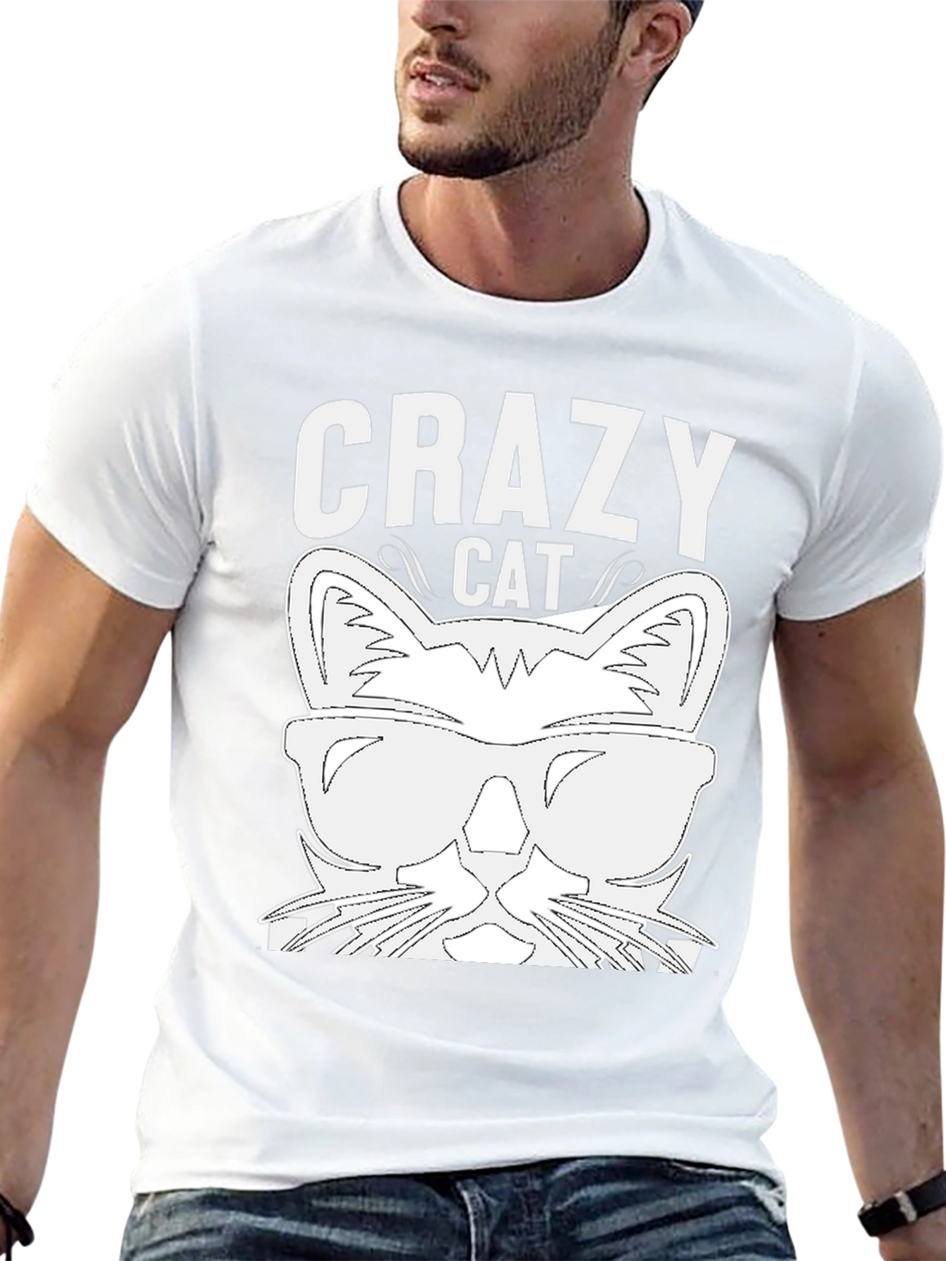 Crazy Cat Graphic T-Shirt - Black