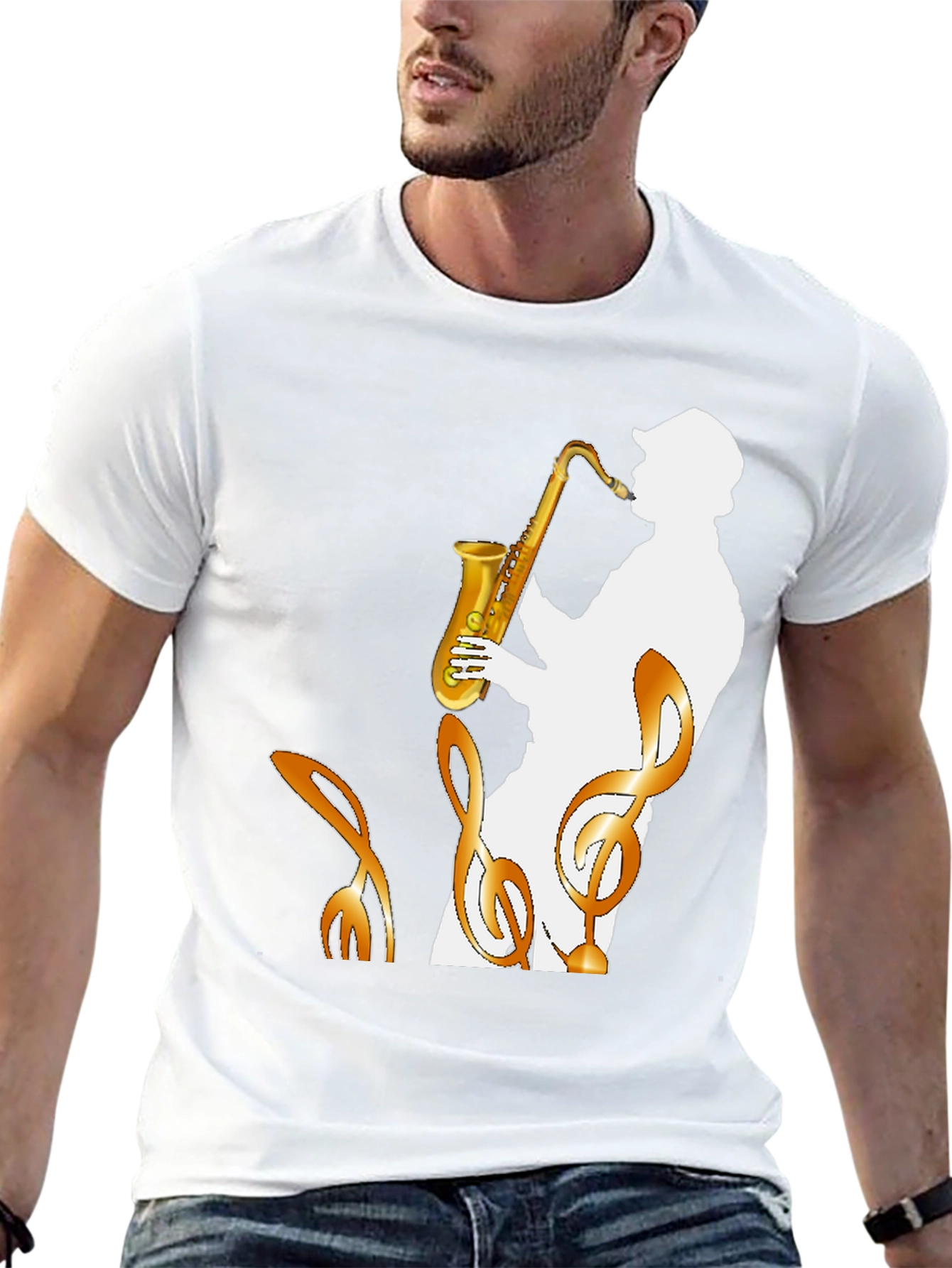 Saxophone Player Graphic Tee - Cool Jazz Music Shirt