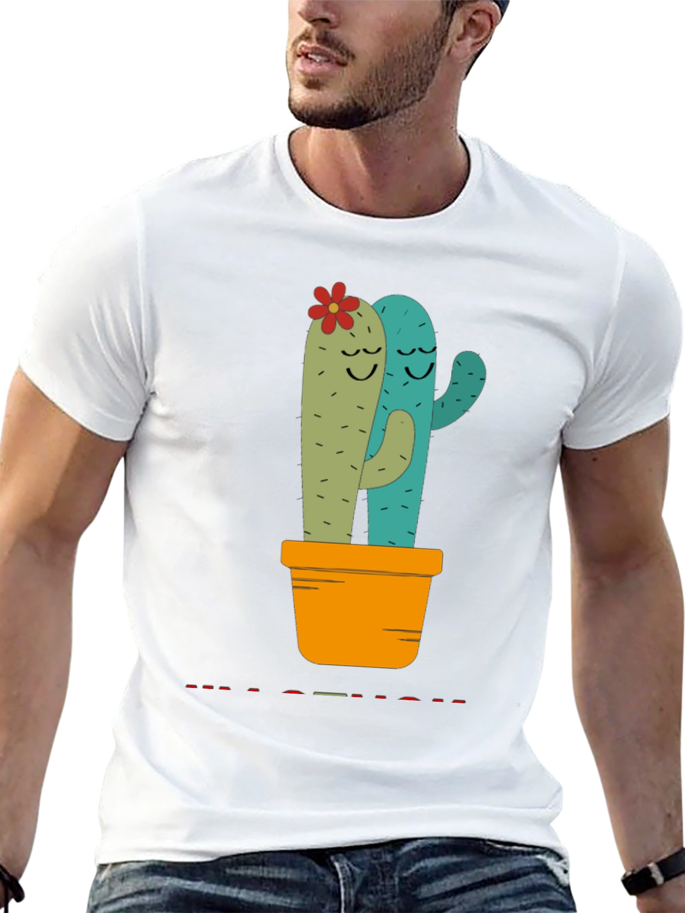 Cute Cactus Hug Black T-Shirt