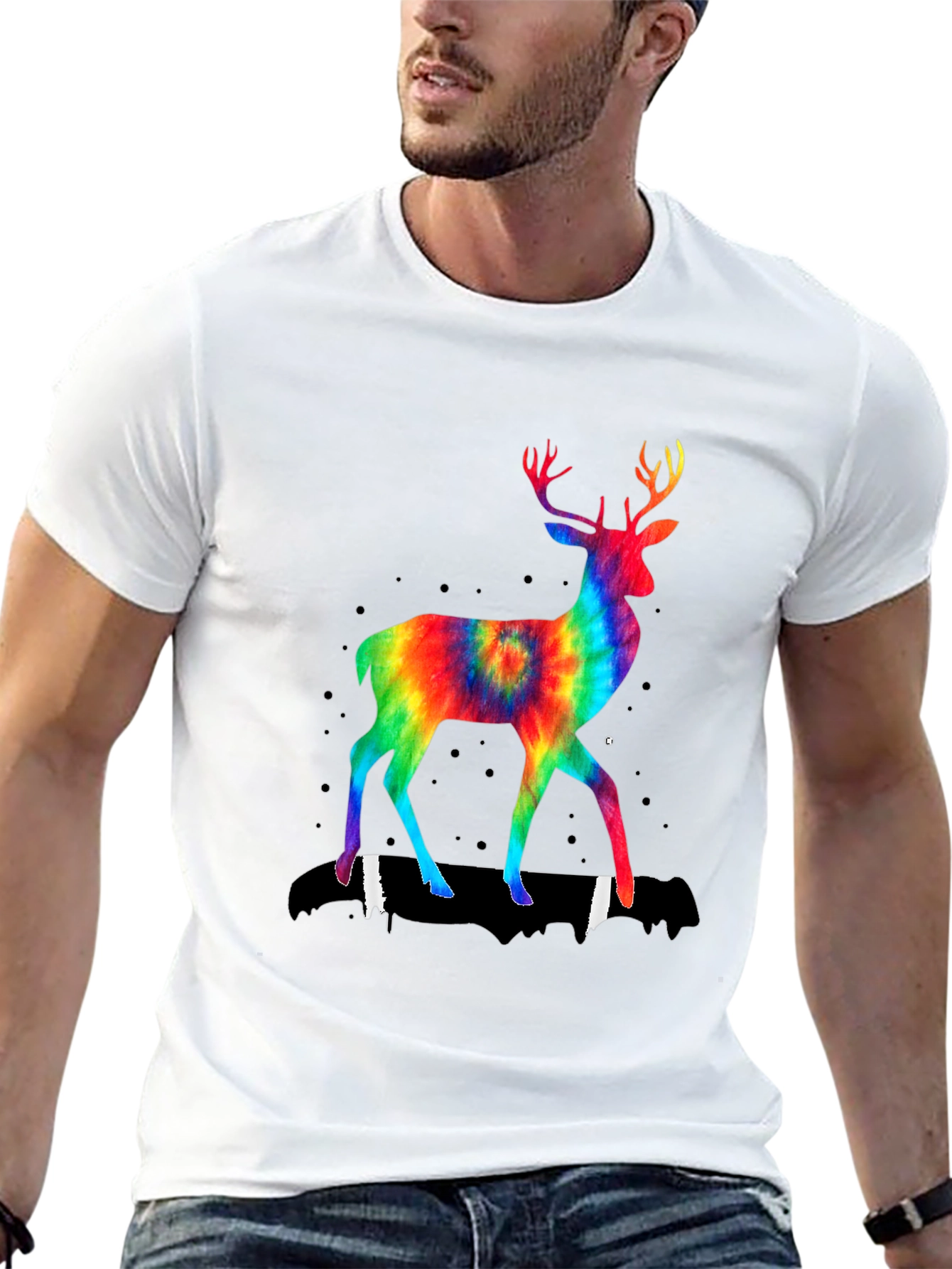 Rainbow Tie Dye Deer Graphic Tee